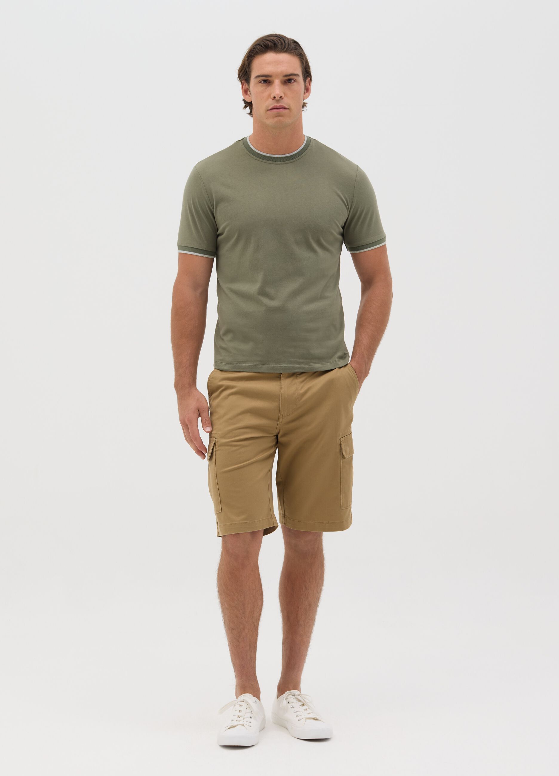 Green fitted T-shirt in cotton