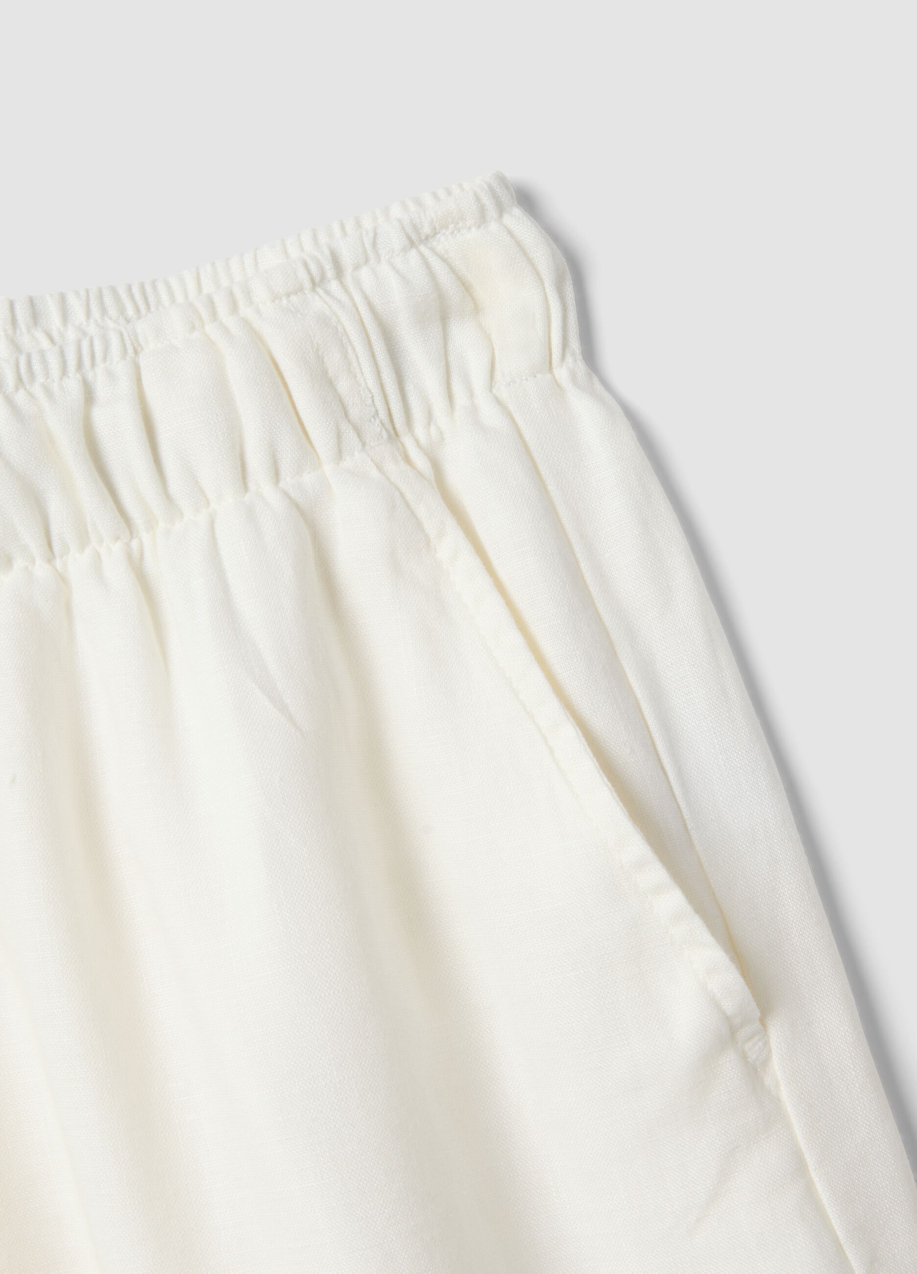 White pure linen straight-fit drawstring trousers