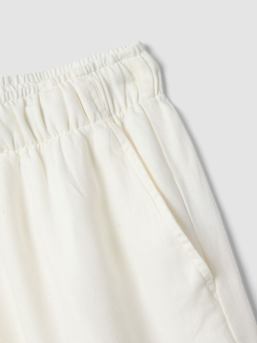 Pantaloni bianchi in puro lino con coulisse straight fit_5