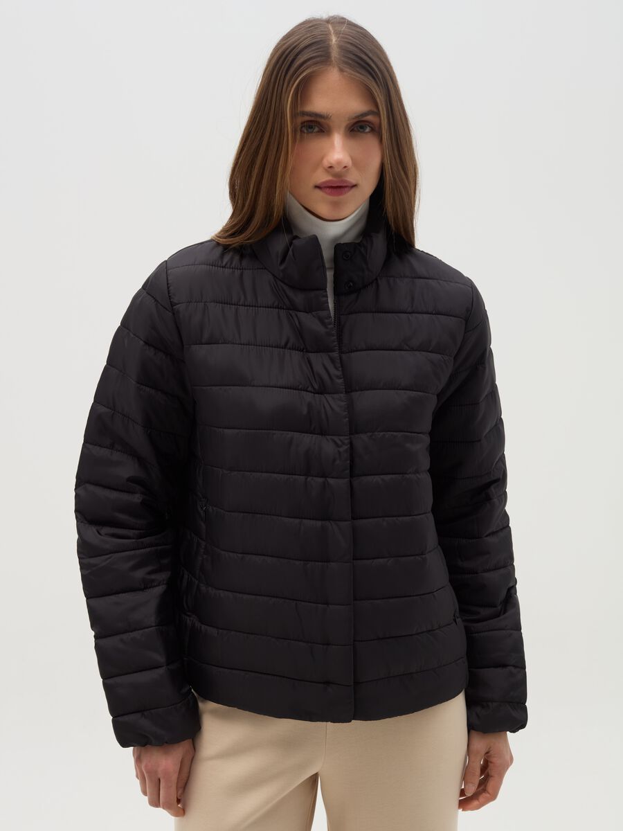 Ultralight short down jacket with high collar_0