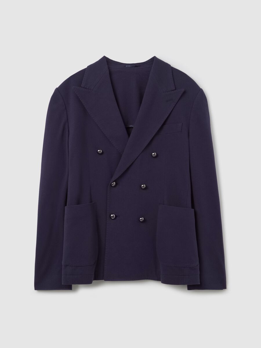 Double-breasted blue blazer in stretch cotton_4