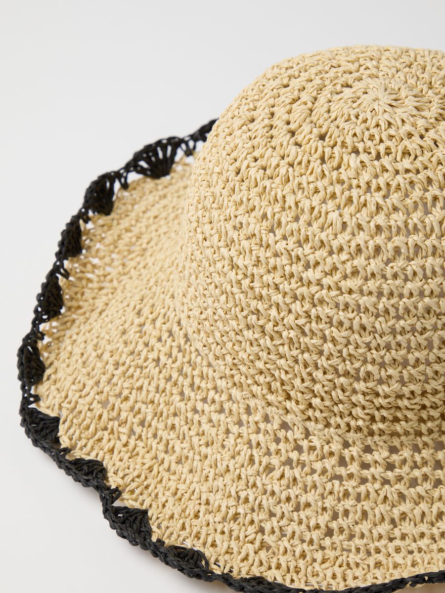 Women's hat in pure multicolour textile paper with black brim_1