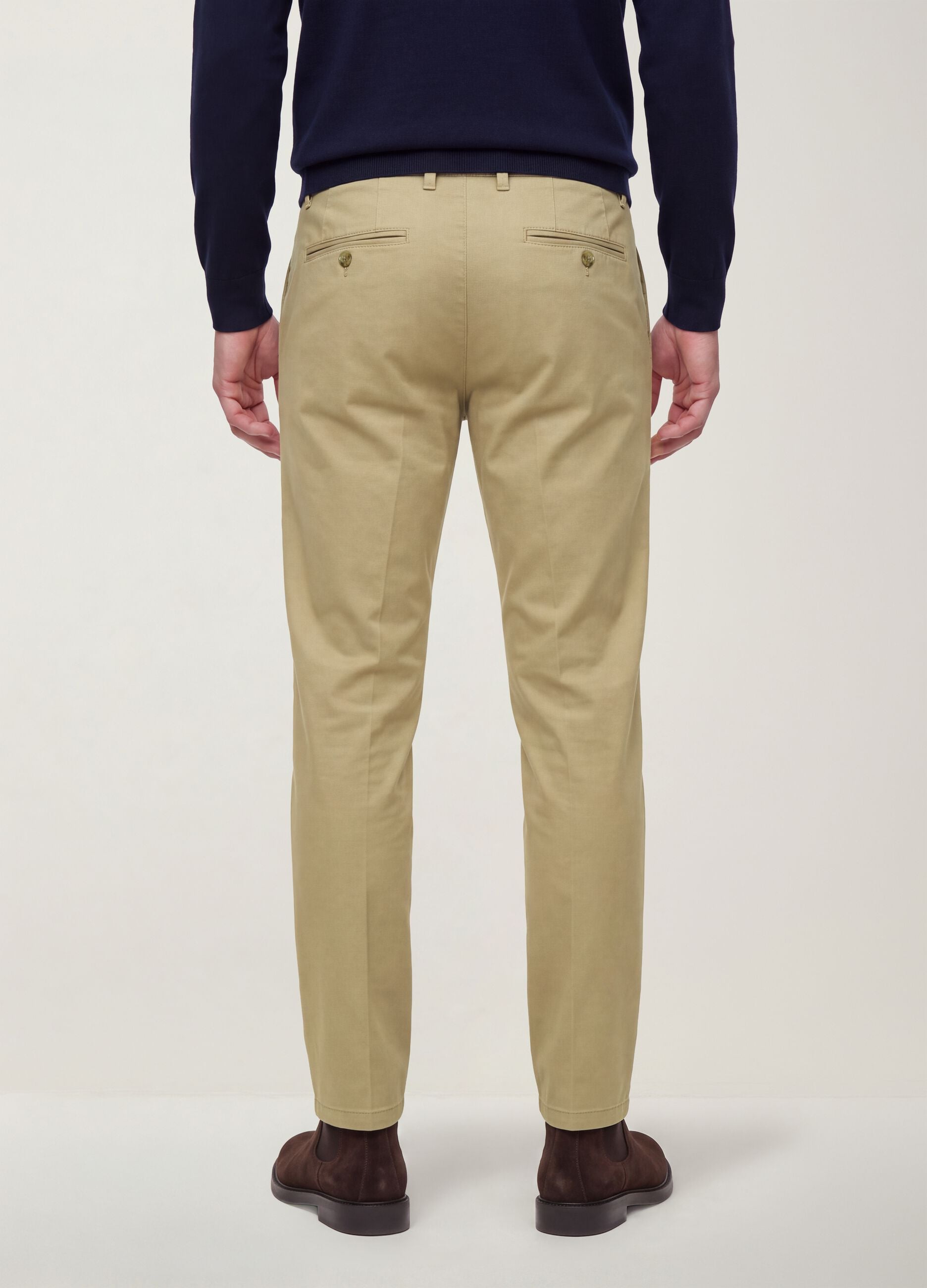 Beige slim-fit stretch cotton twill chino trousers