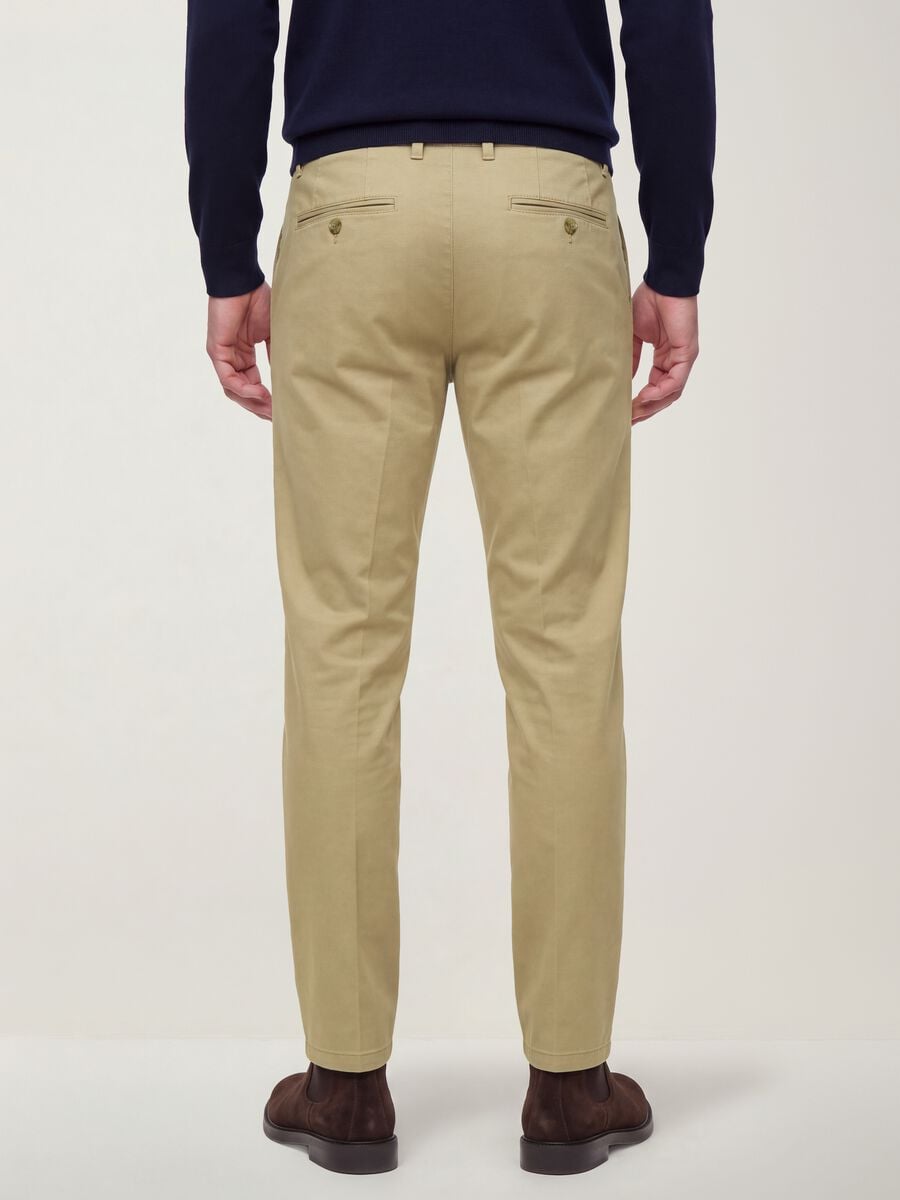Pantaloni chino beige in twill di cotone elasticizzato slim fit_3