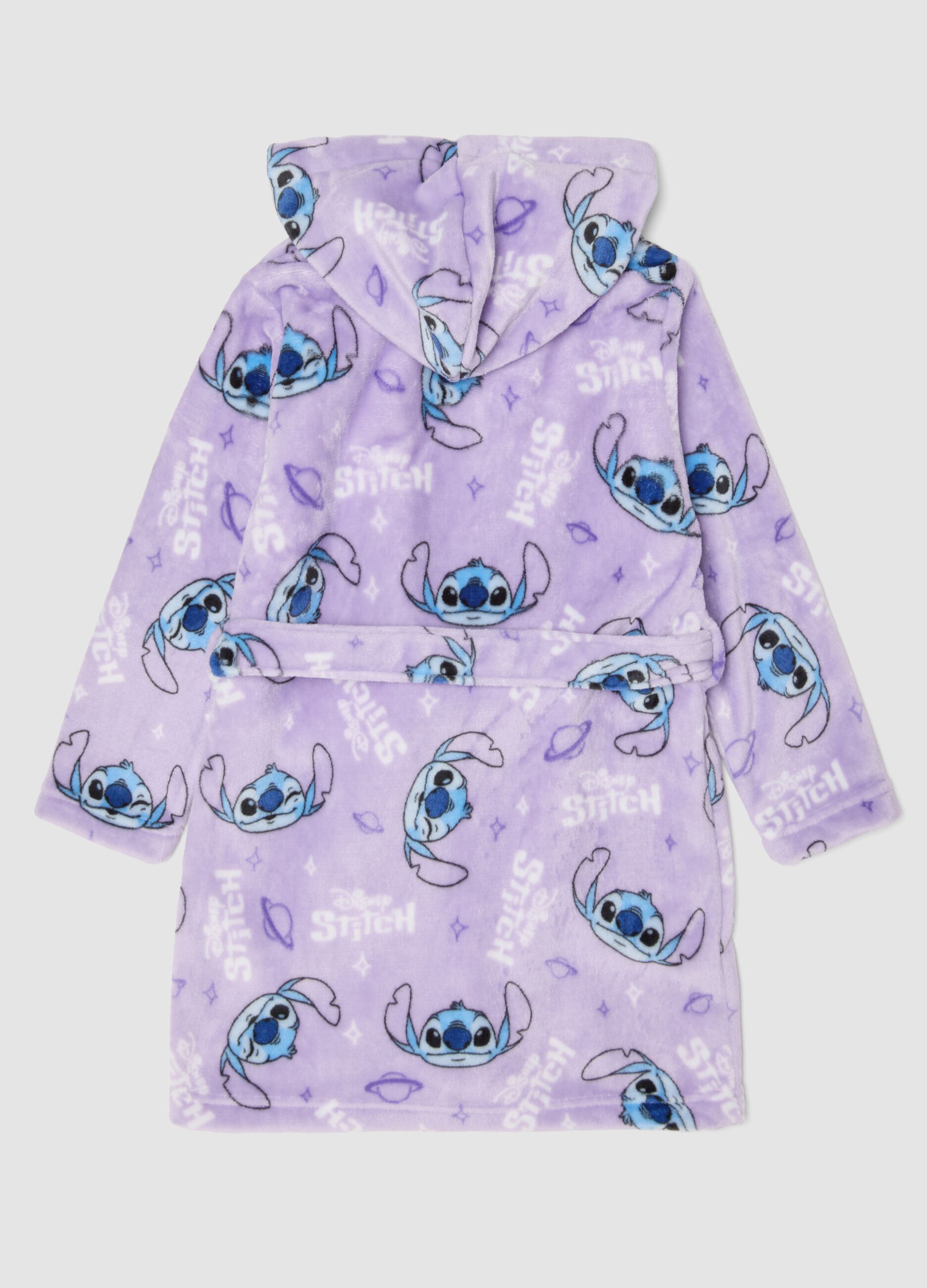 Lilac purple hooded bathrobe with Stitch print
