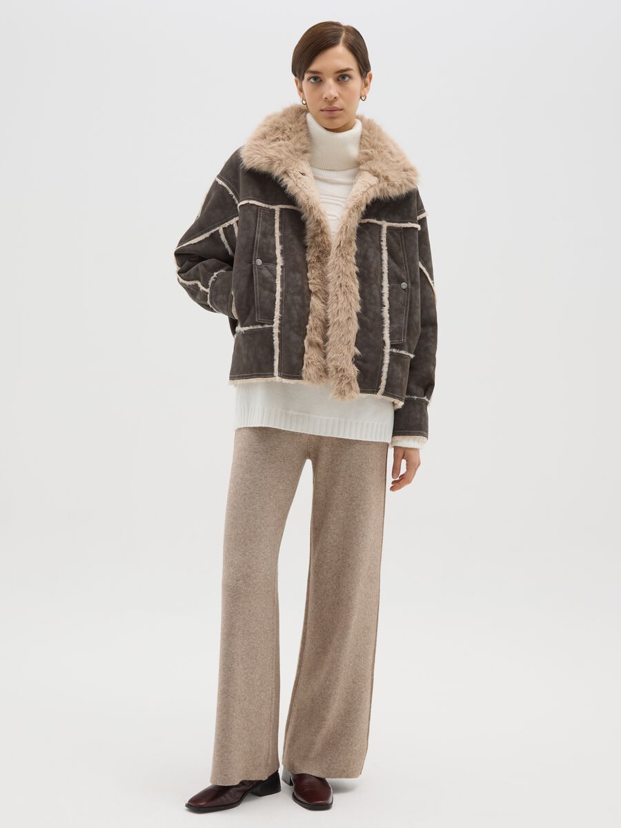 Giacca marrone regular fit con effetto shearling_2