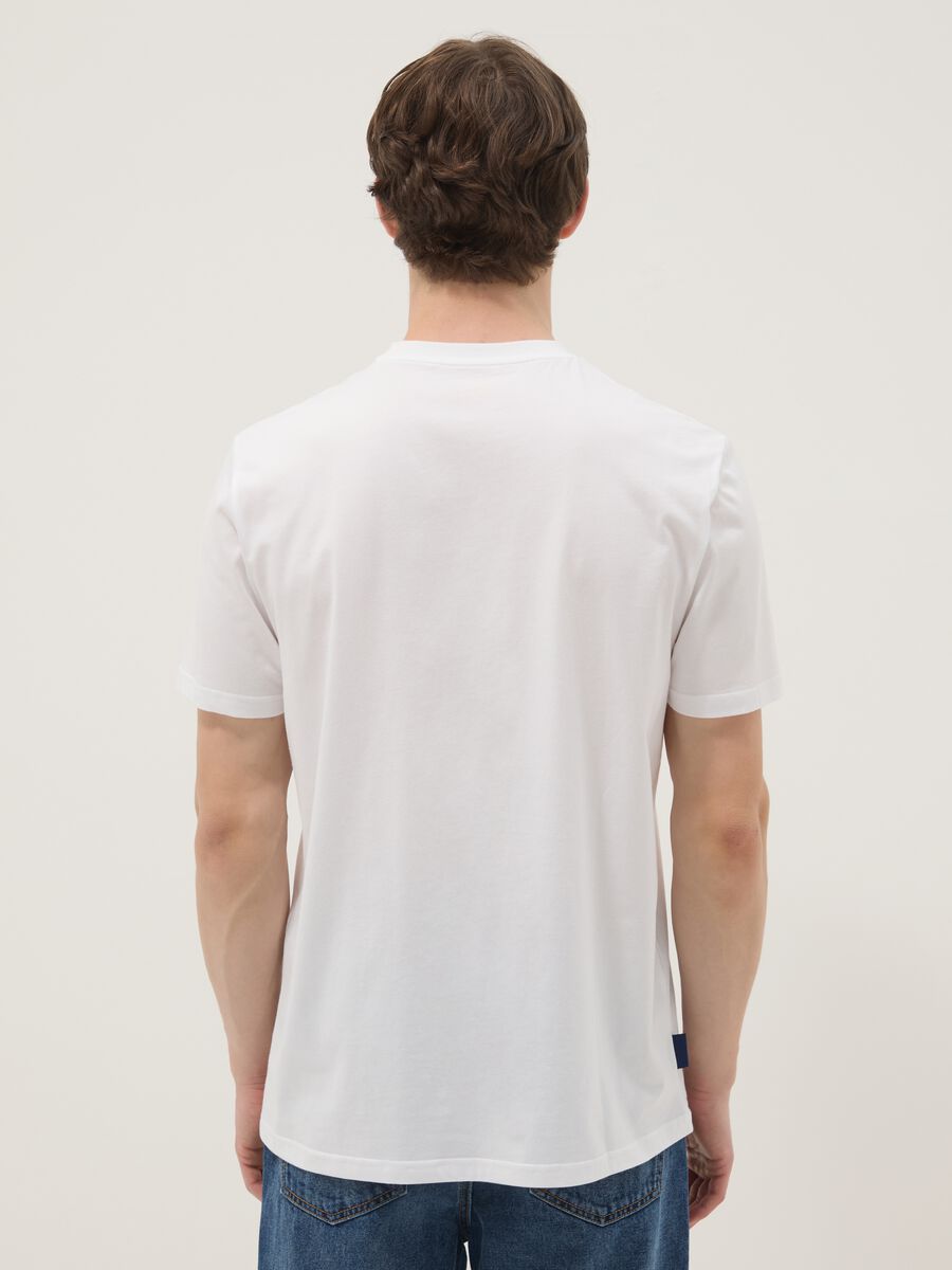 White pure cotton T-shirt with chest print, regular fit_3
