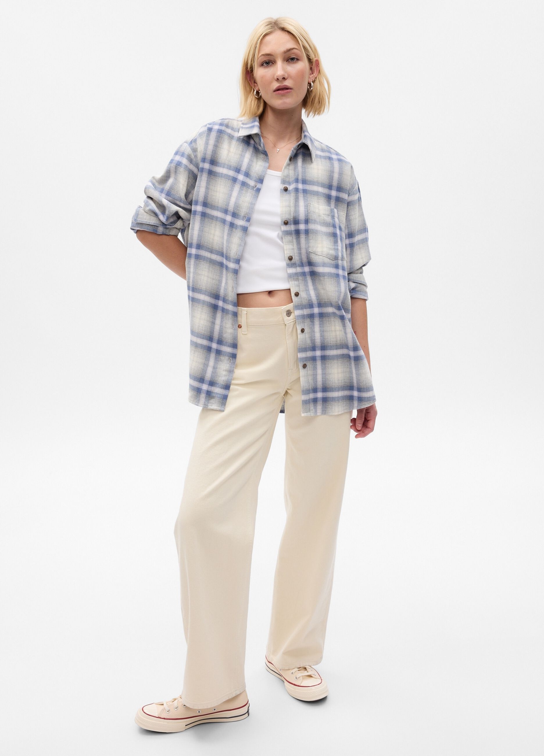 Camicia oversize in flanella fantasia check