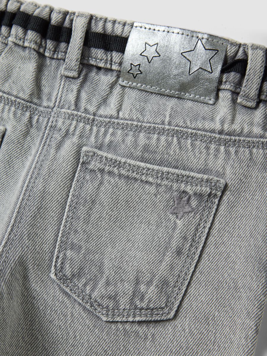 Grey super wide-leg cotton and viscose blend jeans for baby girl_3