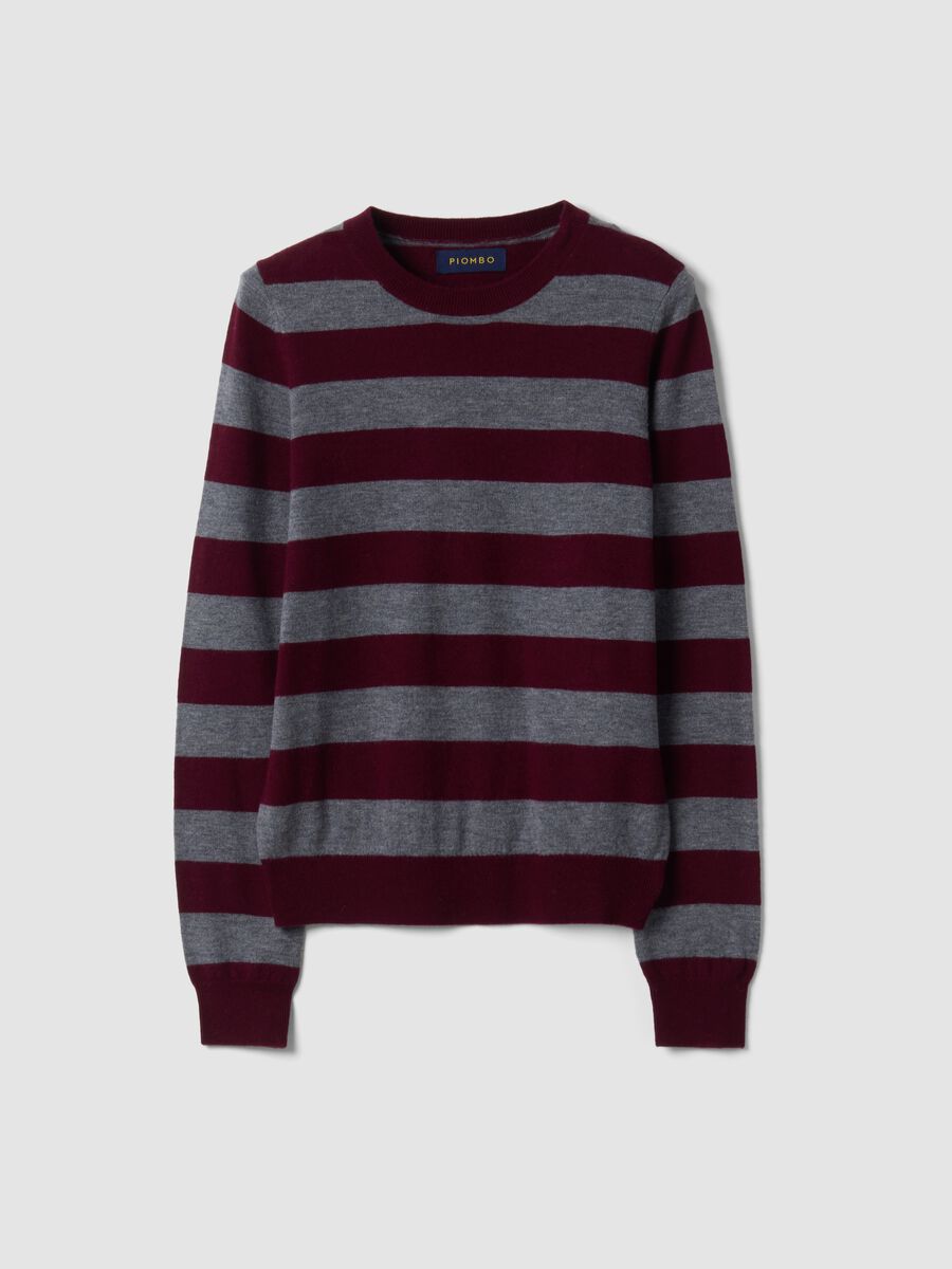 Maglia rossa in pura lana a righe con girocollo_0