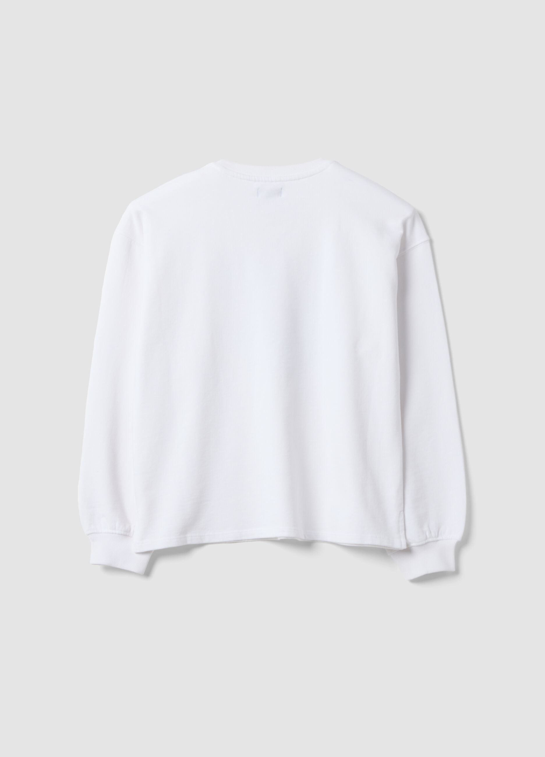 White pure cotton sweatshirt with front slogan, relaxed fit for girls