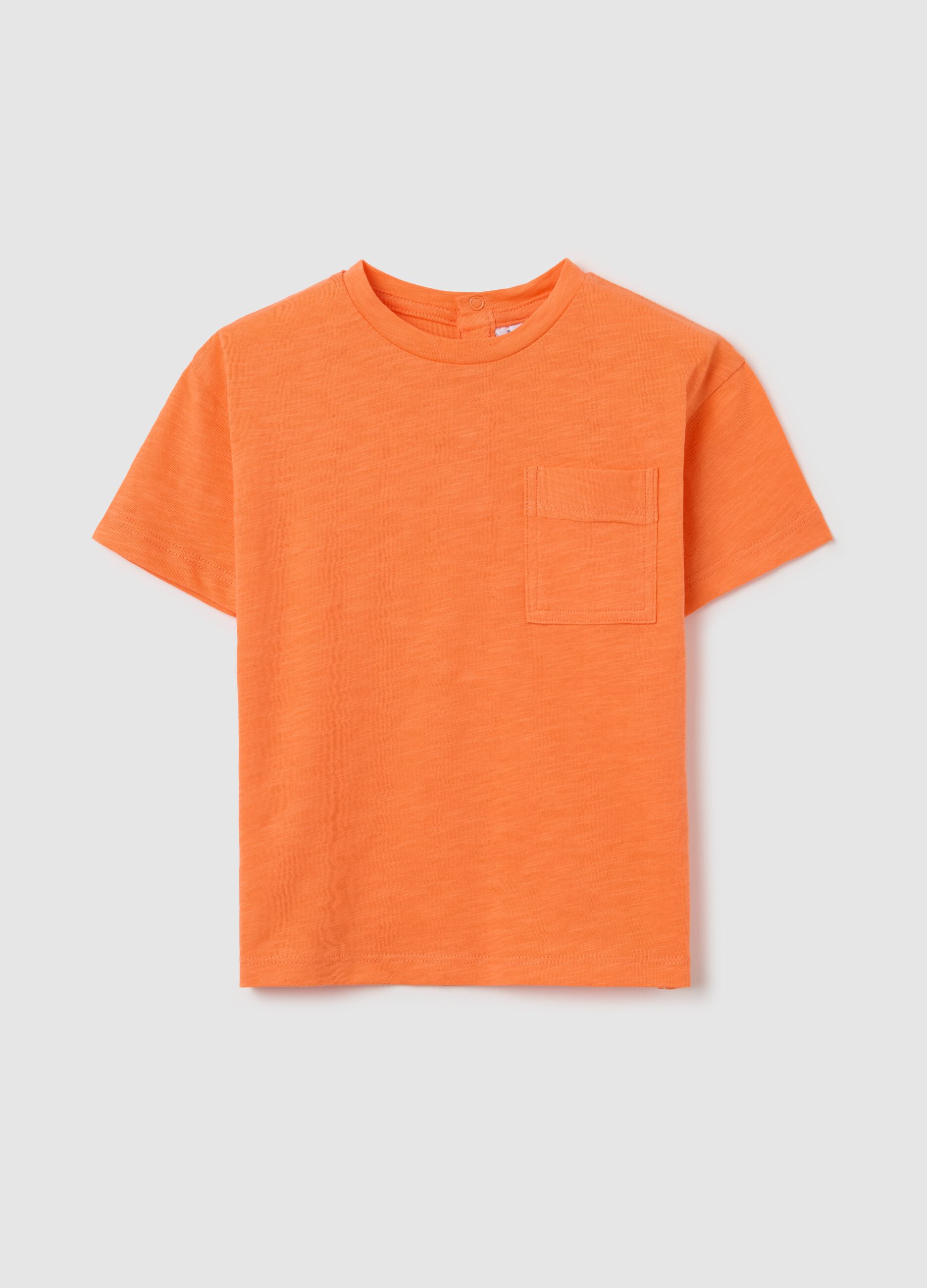 Orange T-shirt in organic cotton with pocket