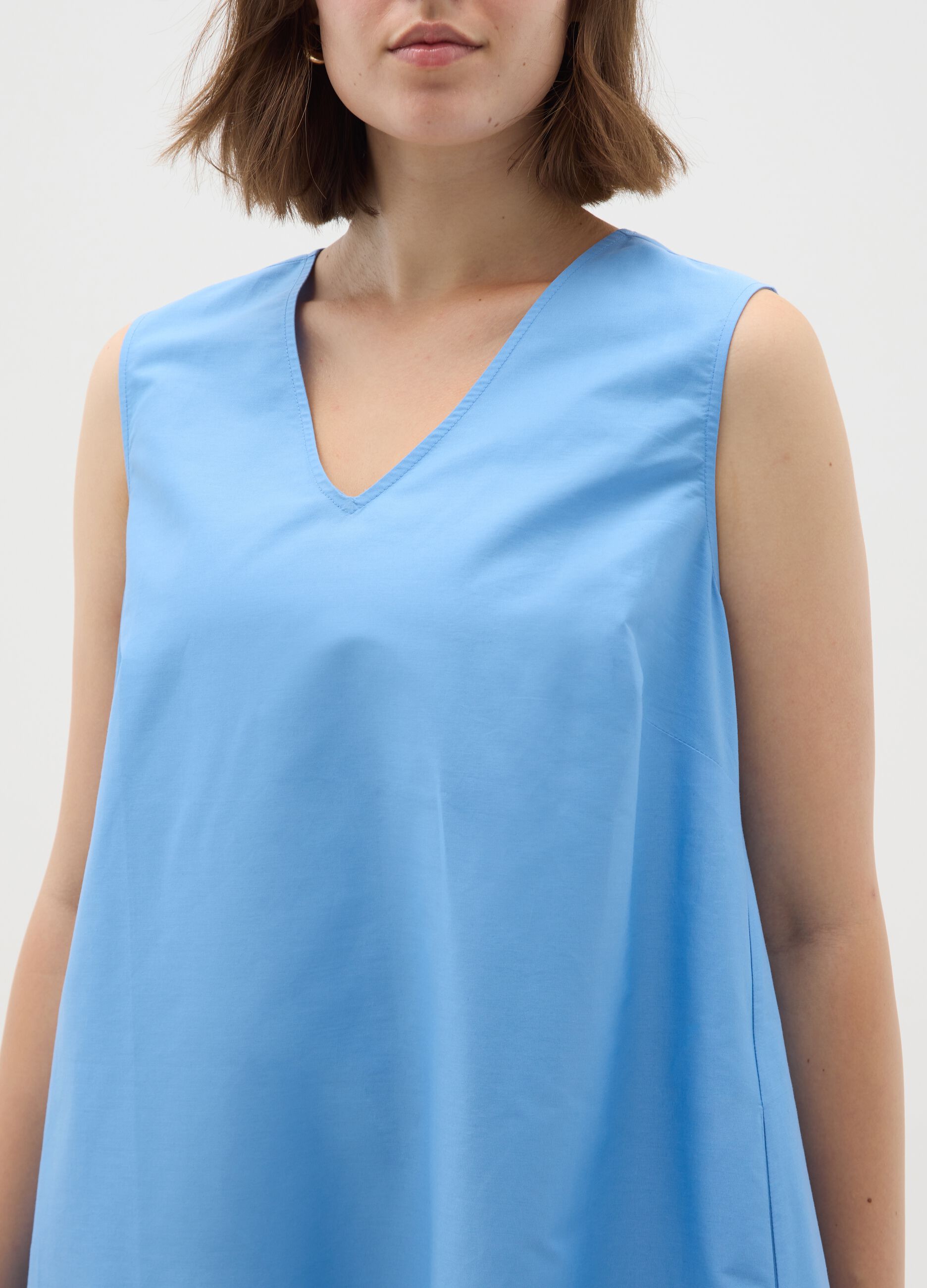 Women's sleeveless dress in pure blue cotton regular fit