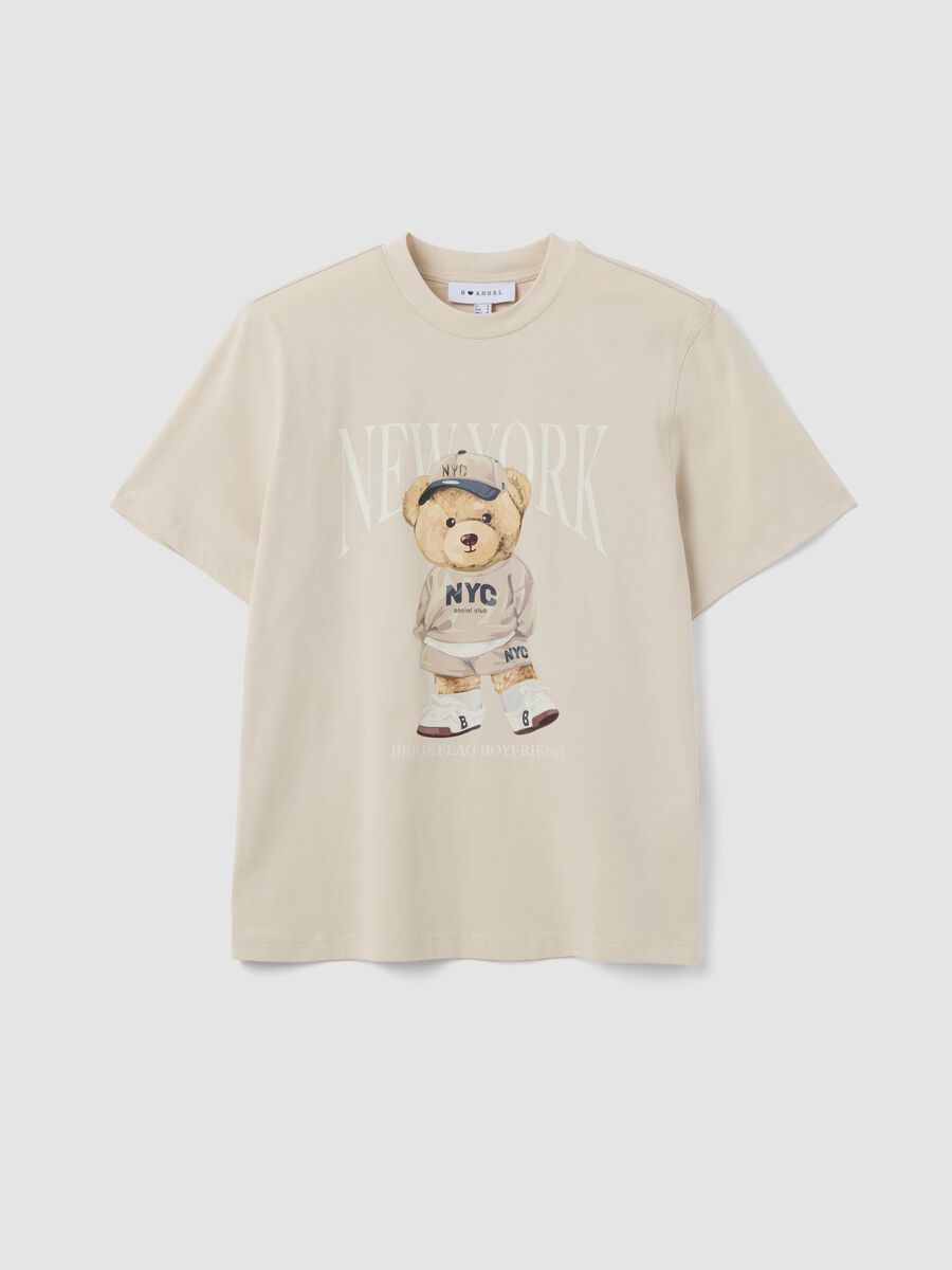 T-shirt beige relaxed fit in puro cotone con stampa teddy_4