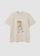 Beige relaxed-fit pure cotton T-shirt with teddy print_4