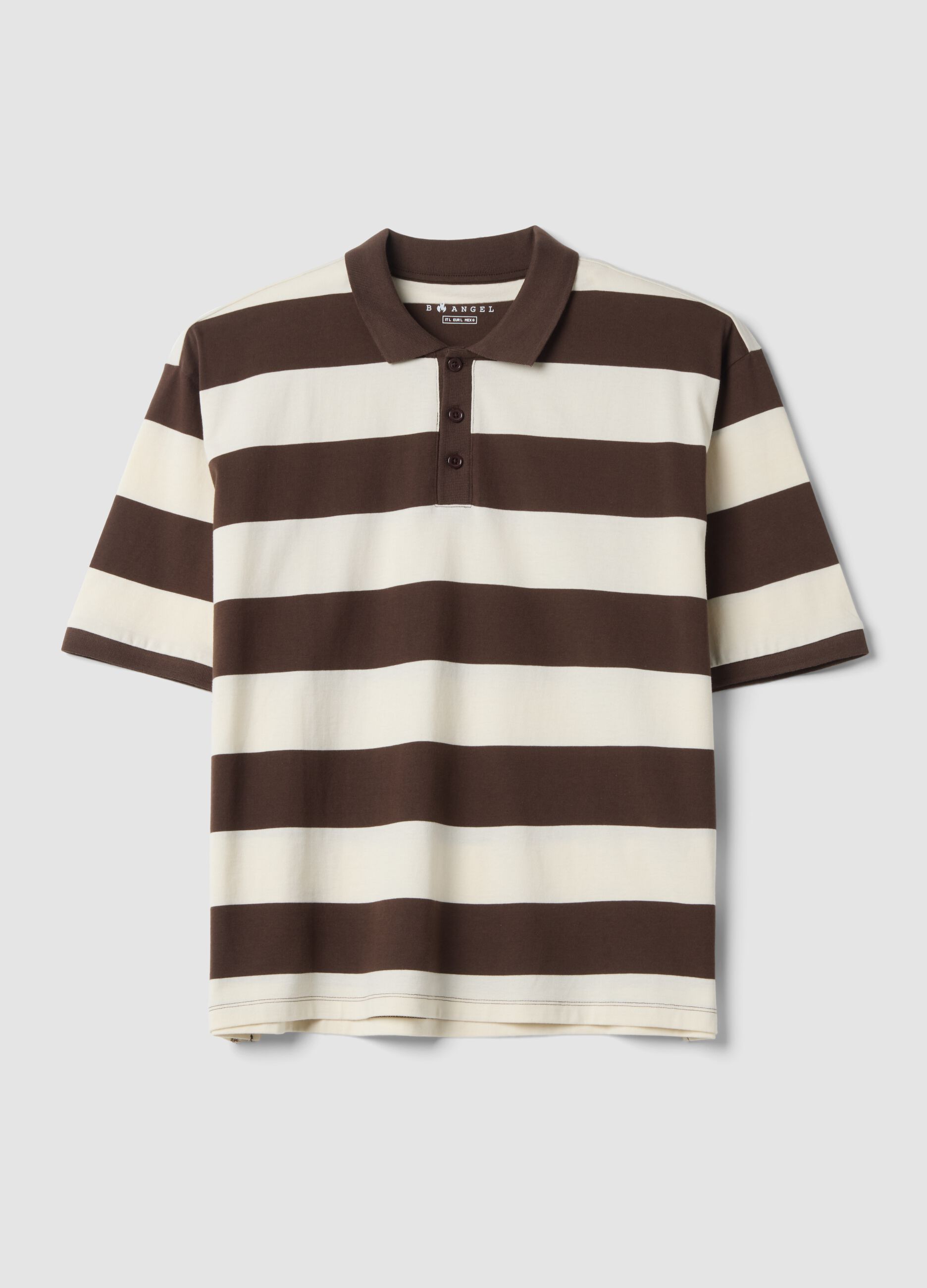 Brown striped pure cotton polo shirt, regular fit