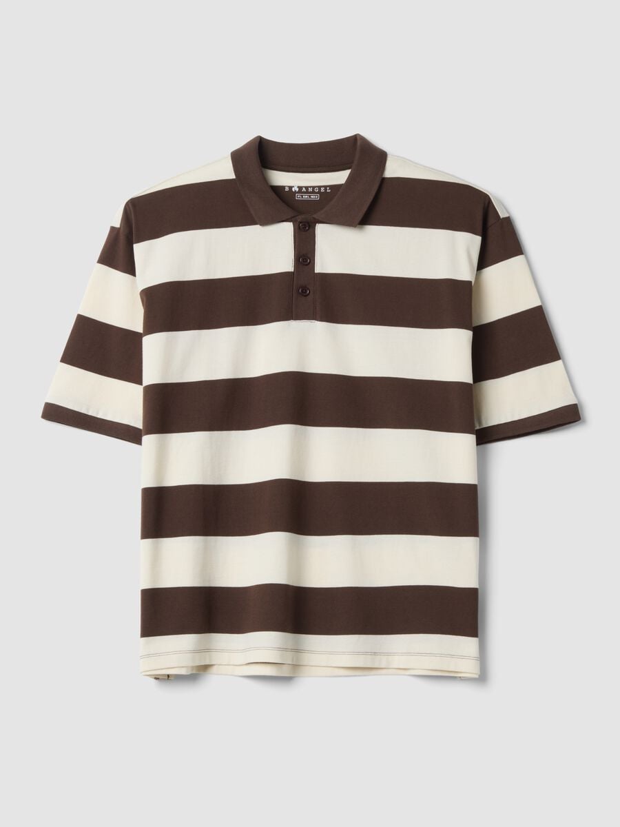 Polo marrone in puro cotone a righe regular fit_0