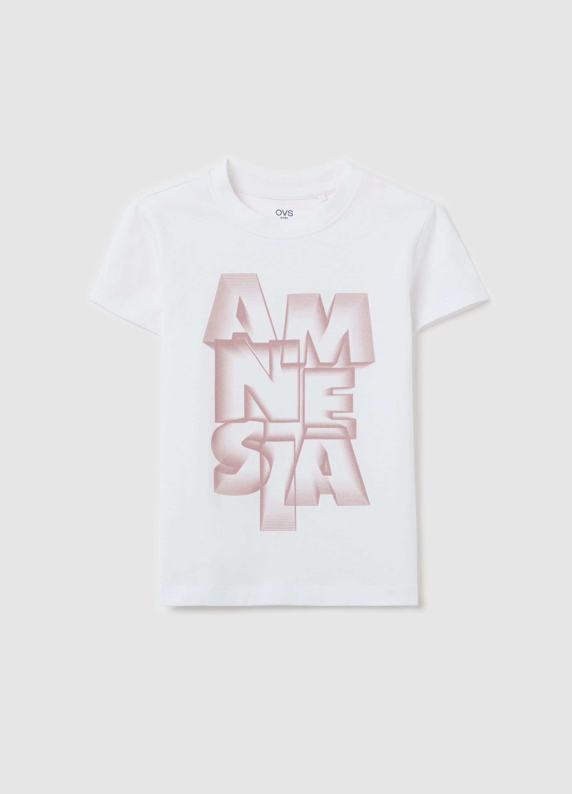 White stretch cotton T-shirt with print