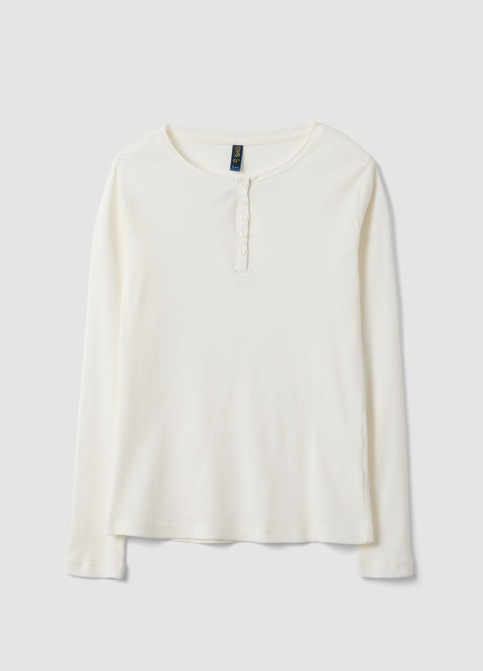 White organic cotton pyjama top with grandad collar