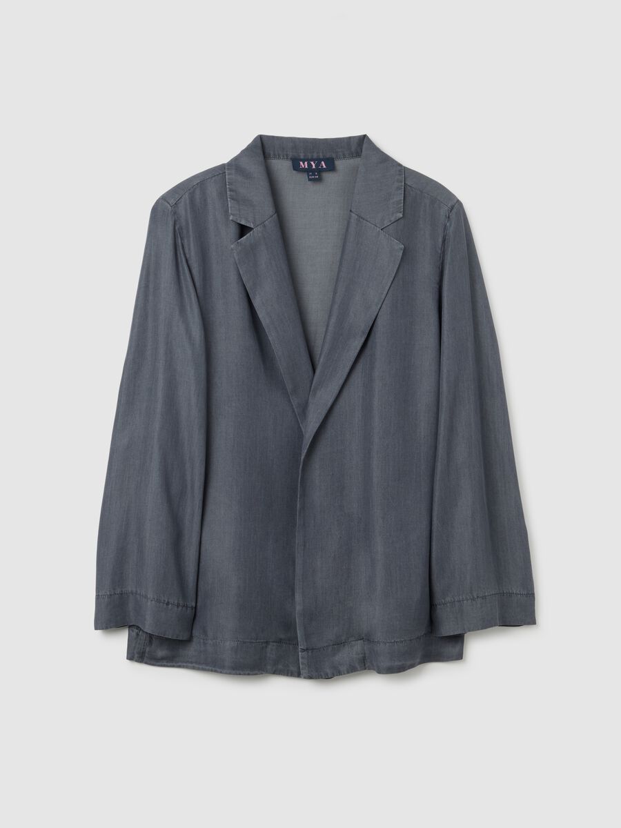 Women's grey regular fit blazer in pure Lyocell_0