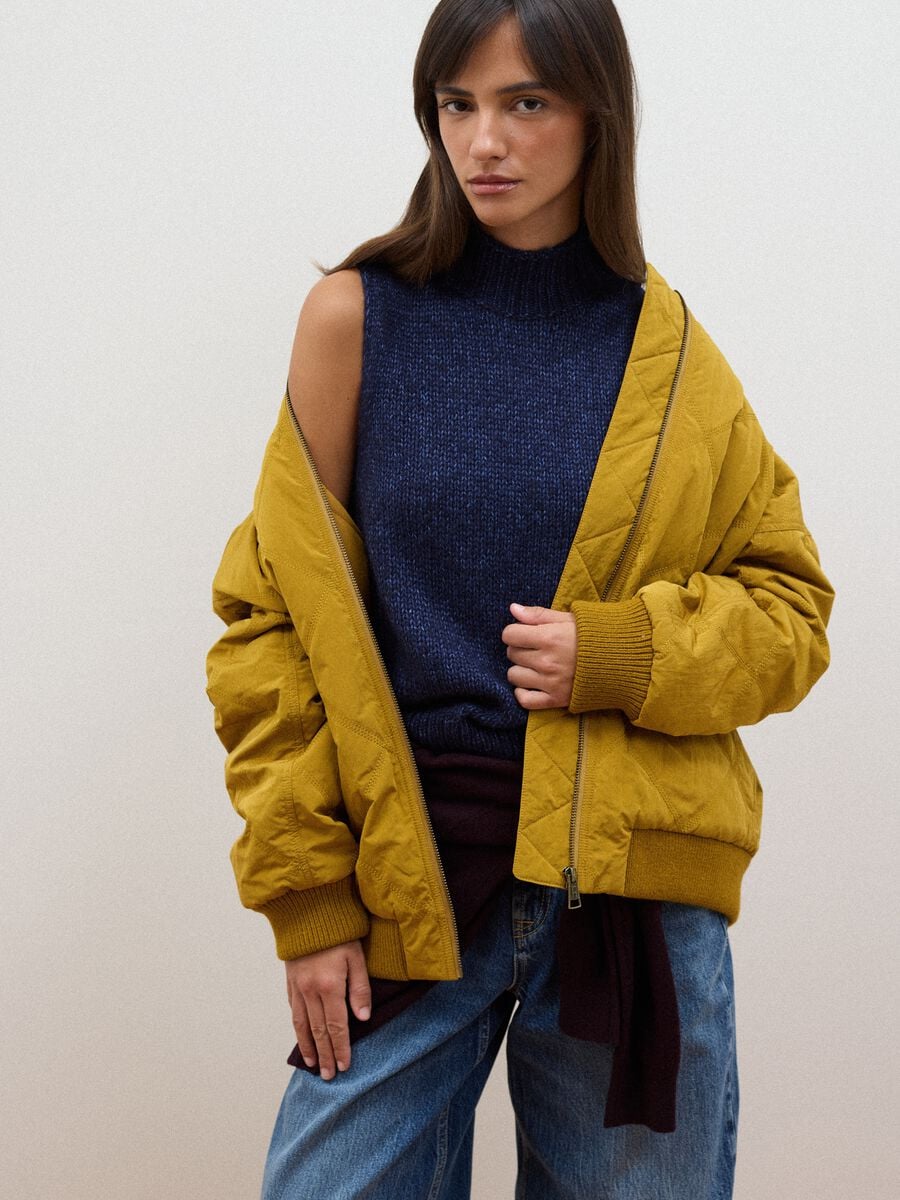 Yellow quilted zip-up bomber jacket, regular fit_1