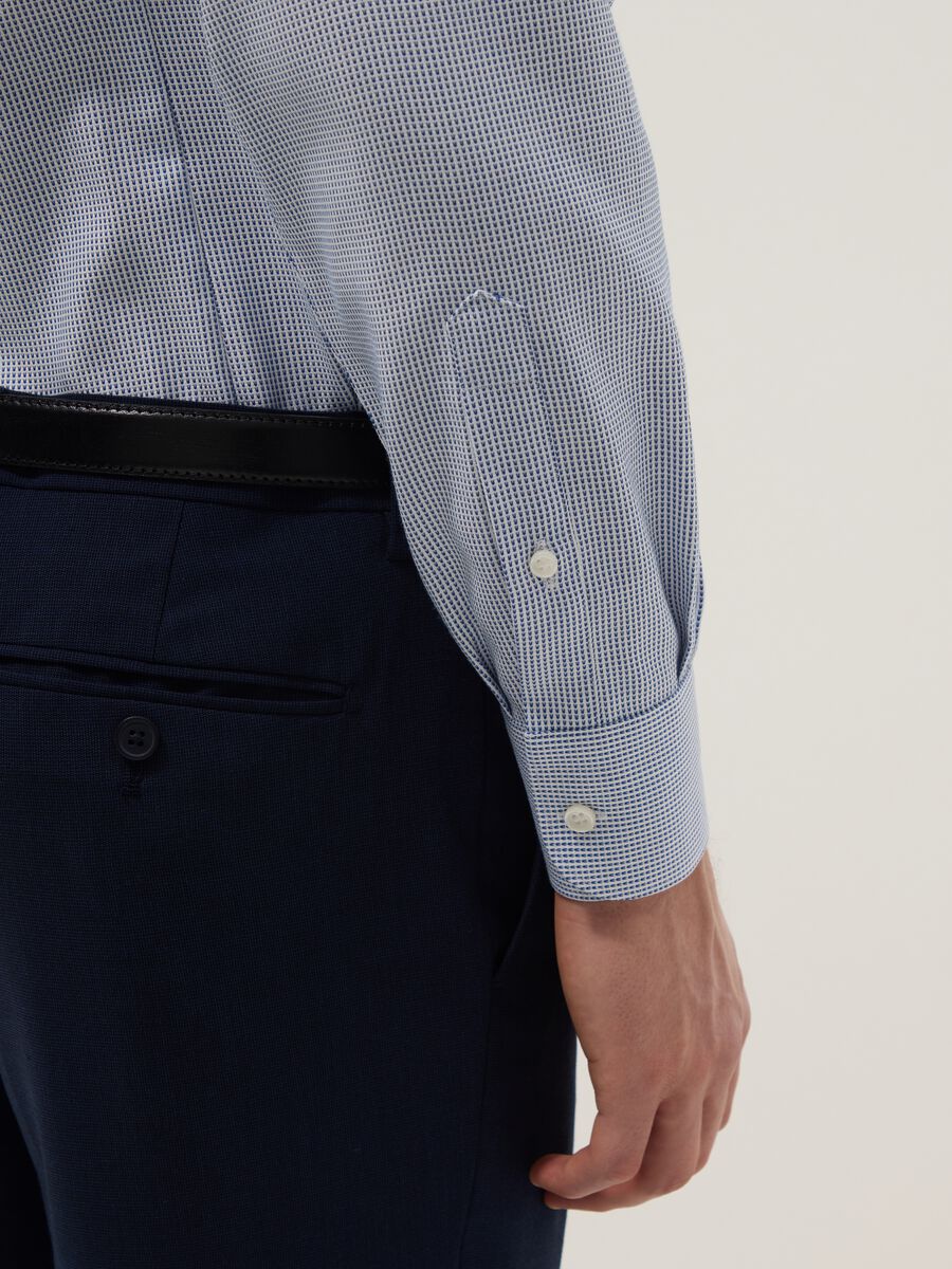 Light blue slim fit cotton shirt with micro-checks_3