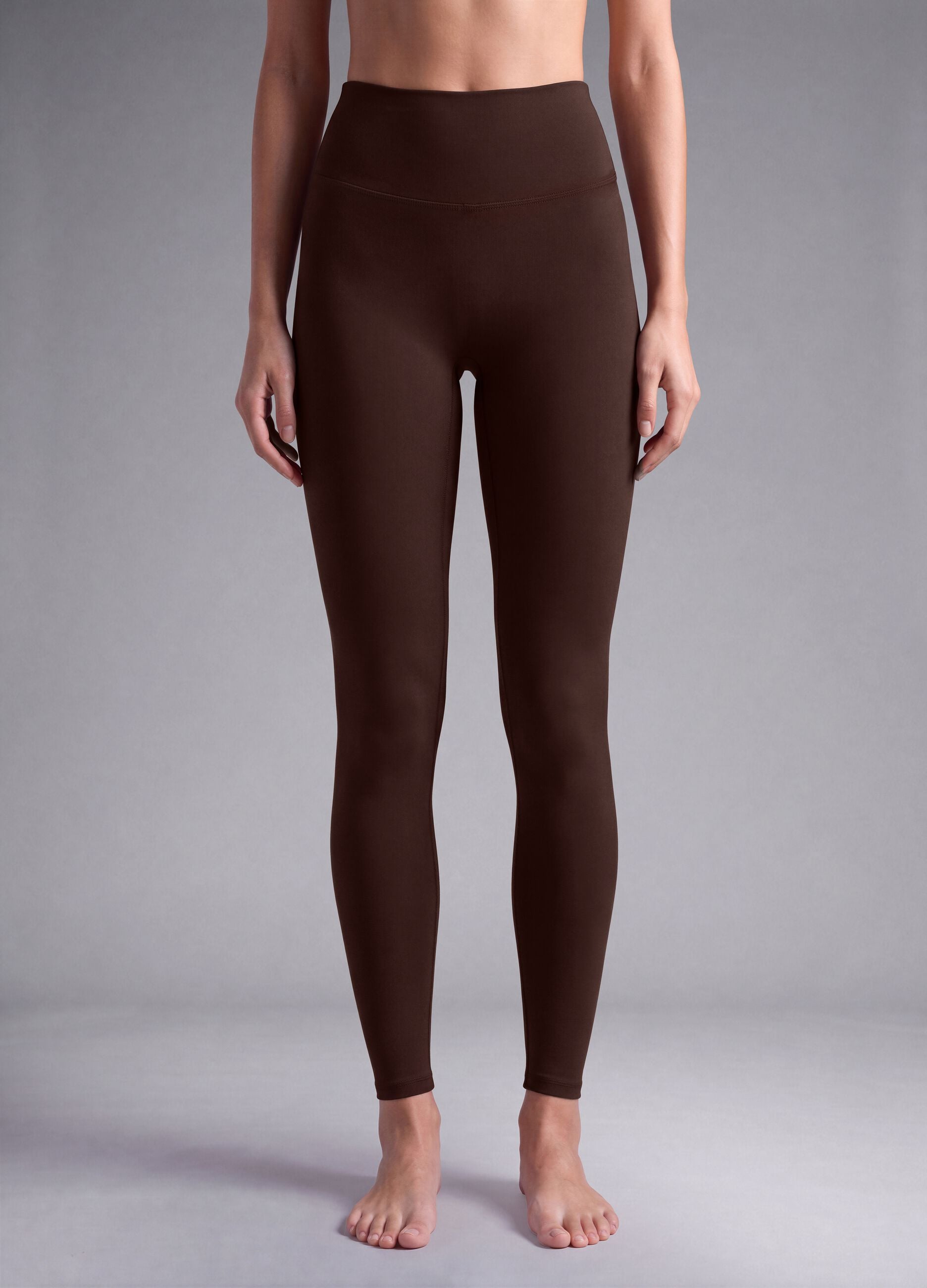 Leggings marroni in tessuto elasticizzato traspirante a vita alta ALTAVIA STUDIO