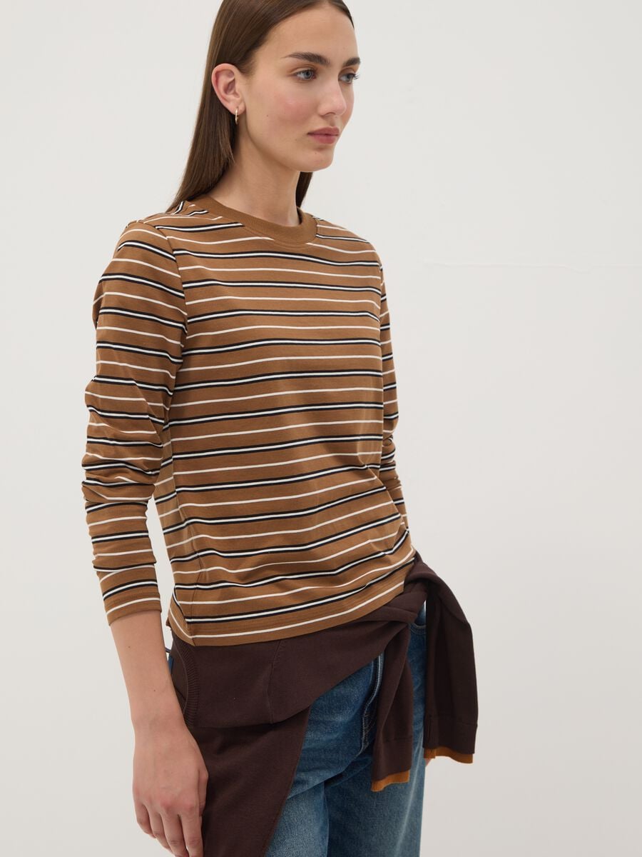 T-shirt multicolor in puro cotone a righe con girocollo regular fit_0