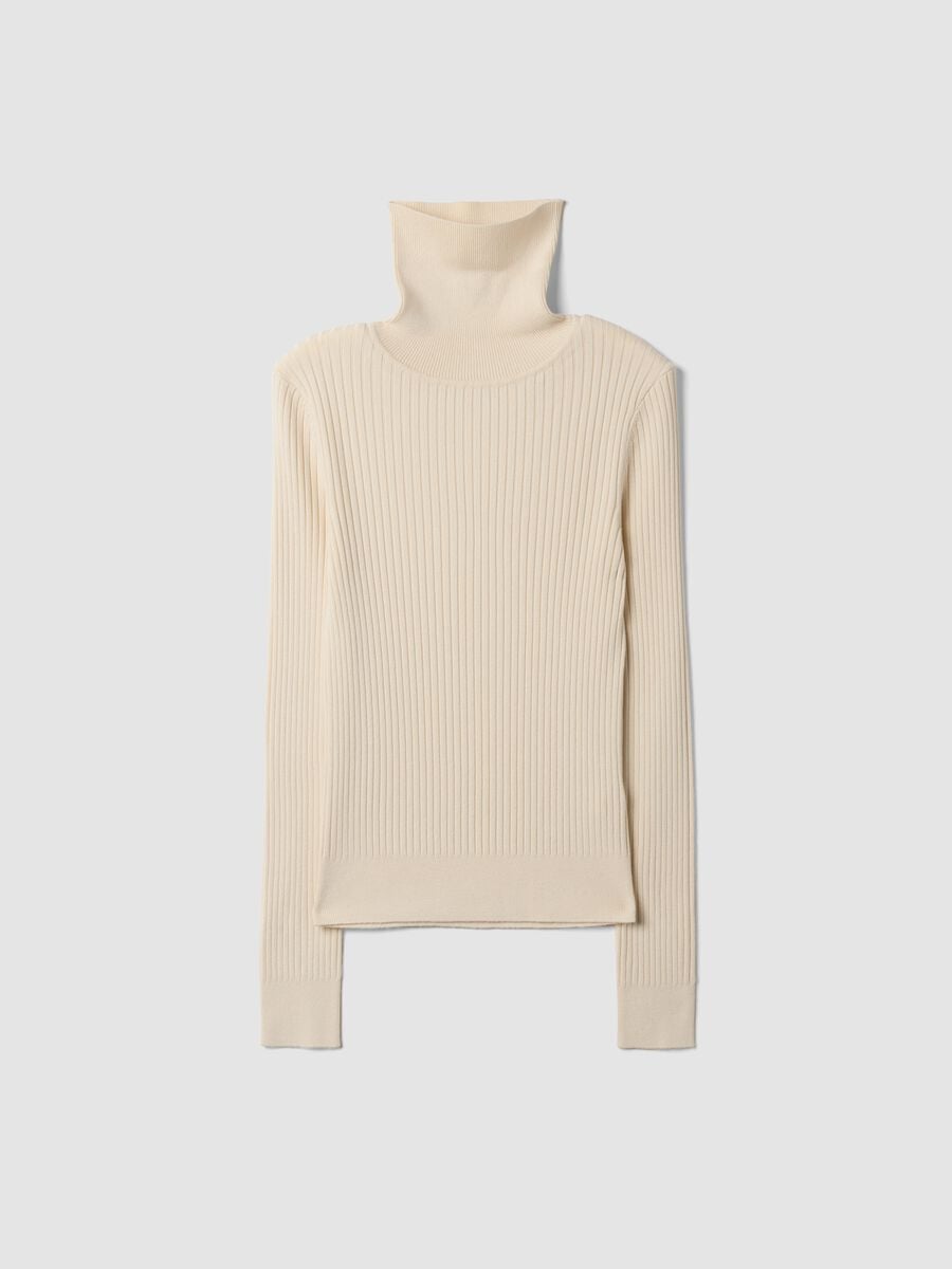 Beige ribbed viscose-blend roll-neck jumper_0