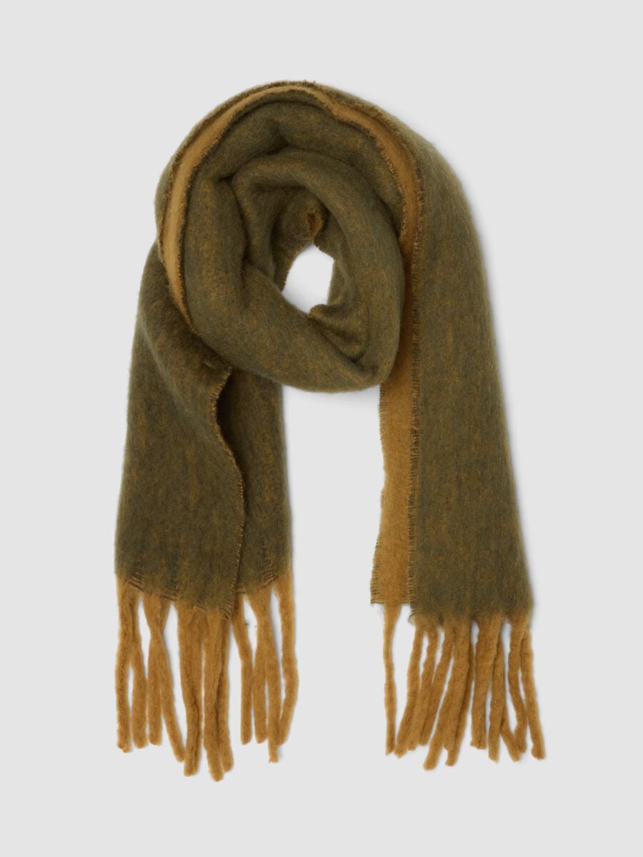 Green fringed wool-blend scarf_0