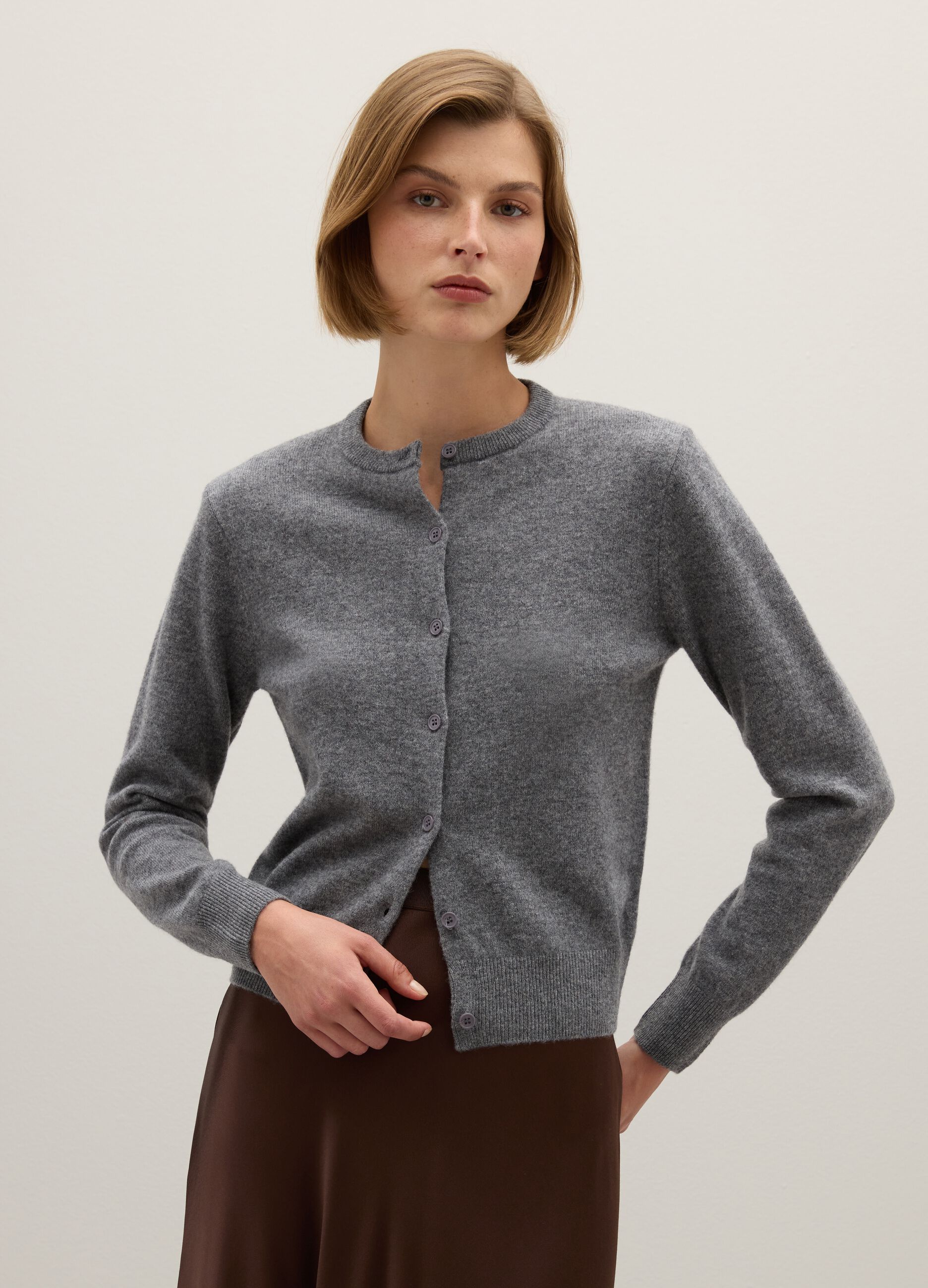 Grey pure wool cardigan regular fit