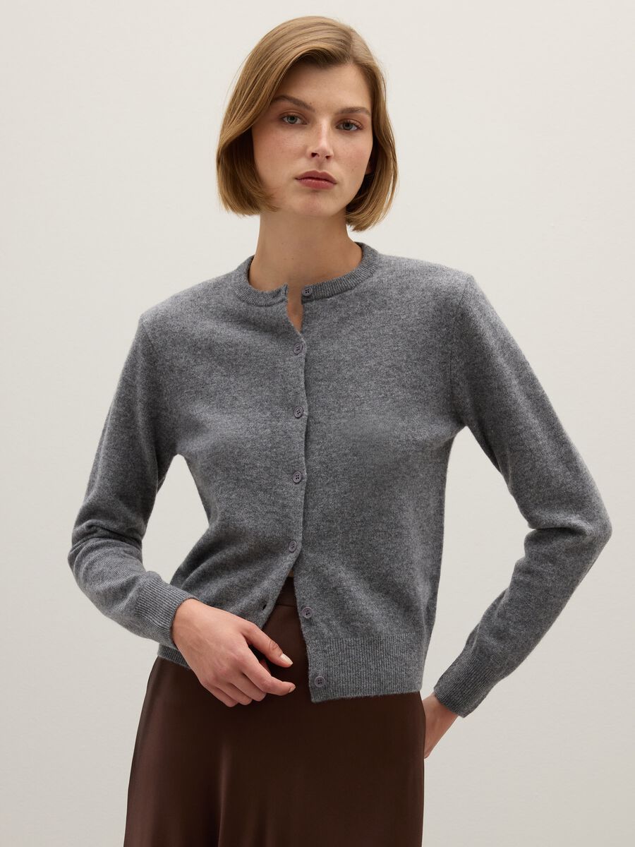 Grey pure wool cardigan regular fit_0