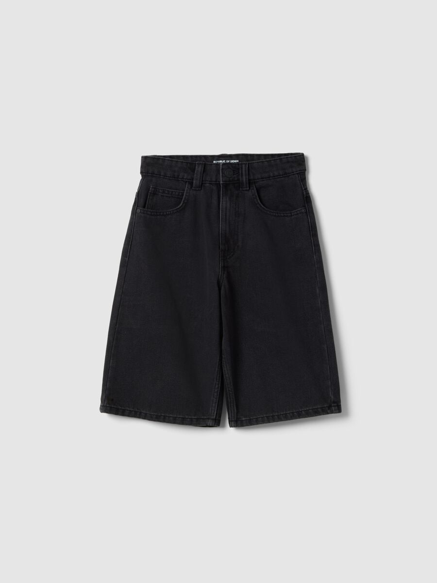 Shorts in misto cotone nero da ragazzo skater fit_0