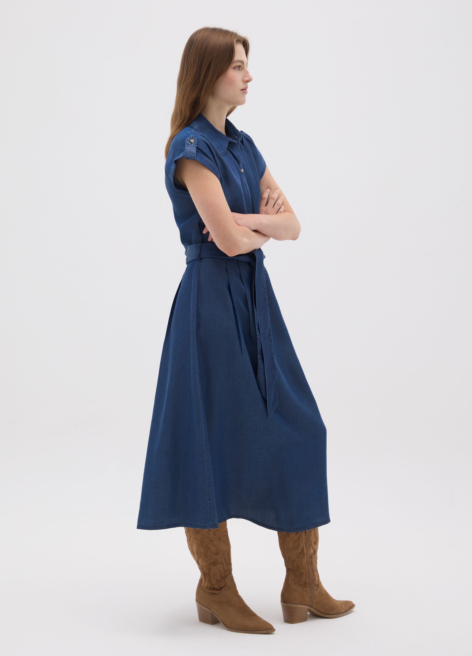 Abito chemisier da donna in lyocell blu
