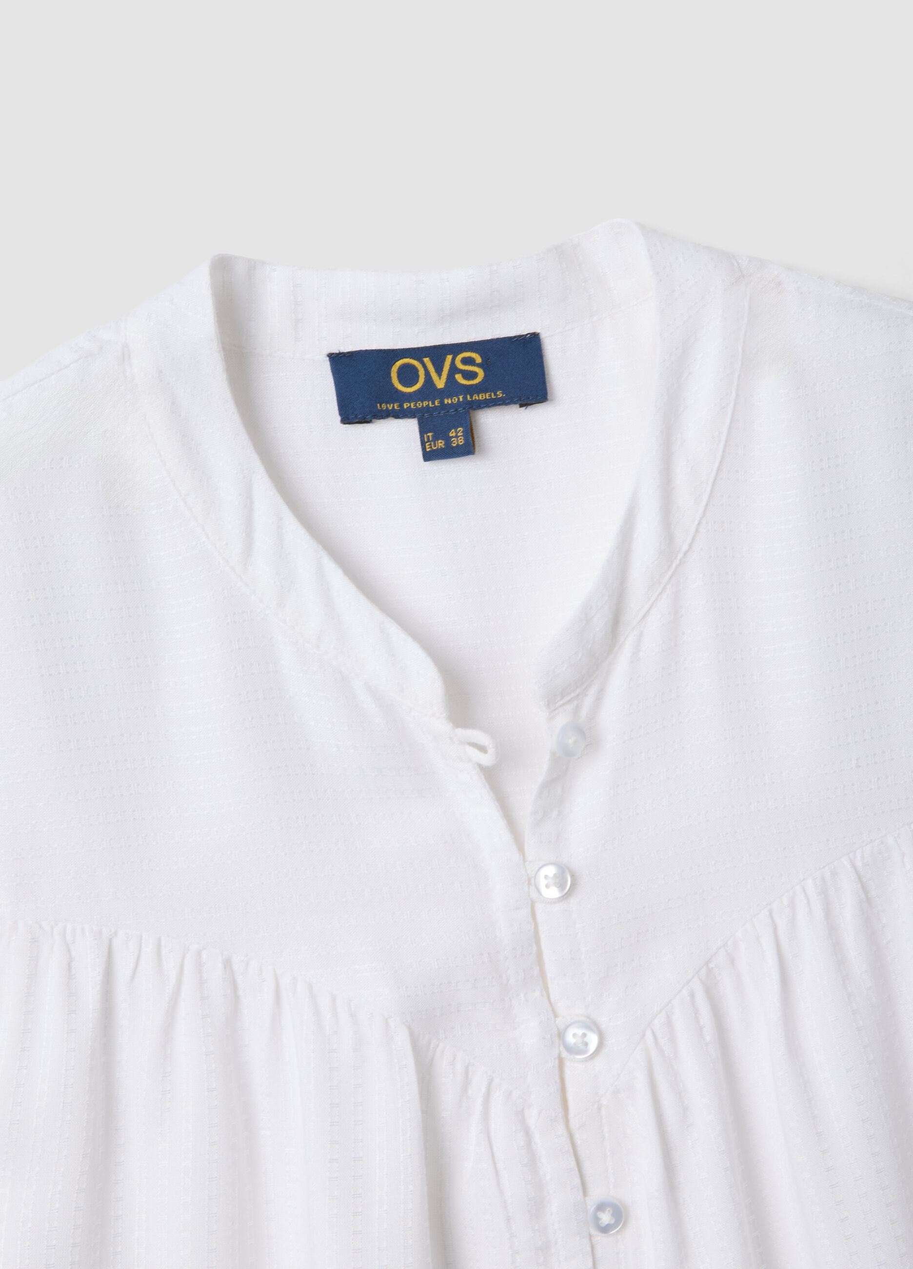 White pure viscose regular-fit shirt with embroidered texture