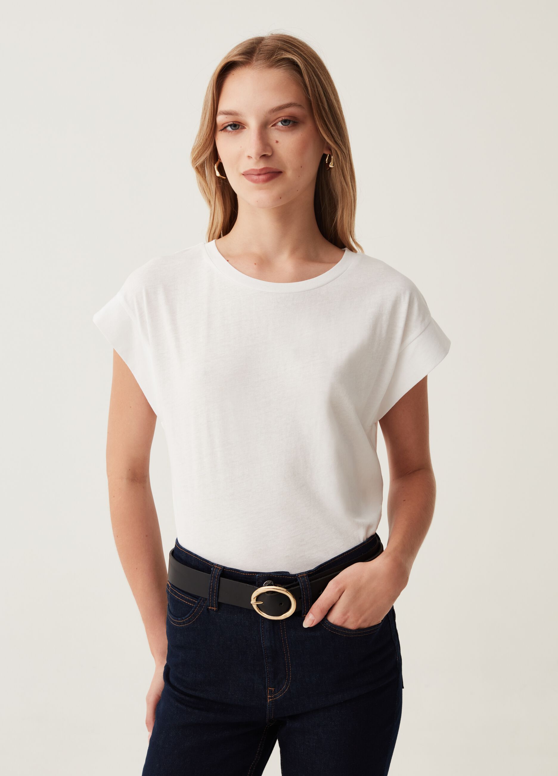 T-shirt in cotone con maniche a kimono_0