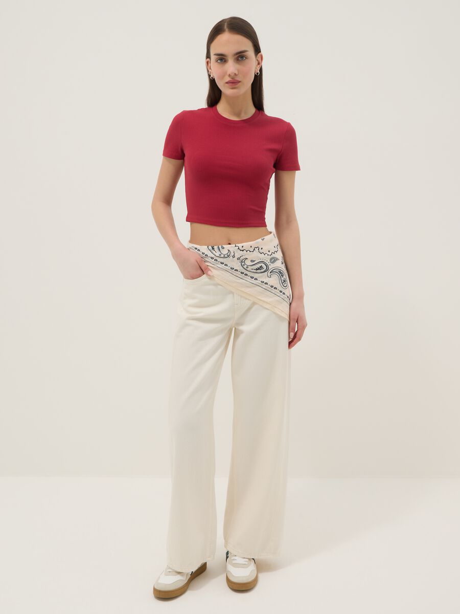 T-shirt fitted in cotone elasticizzato rossa a costine_2