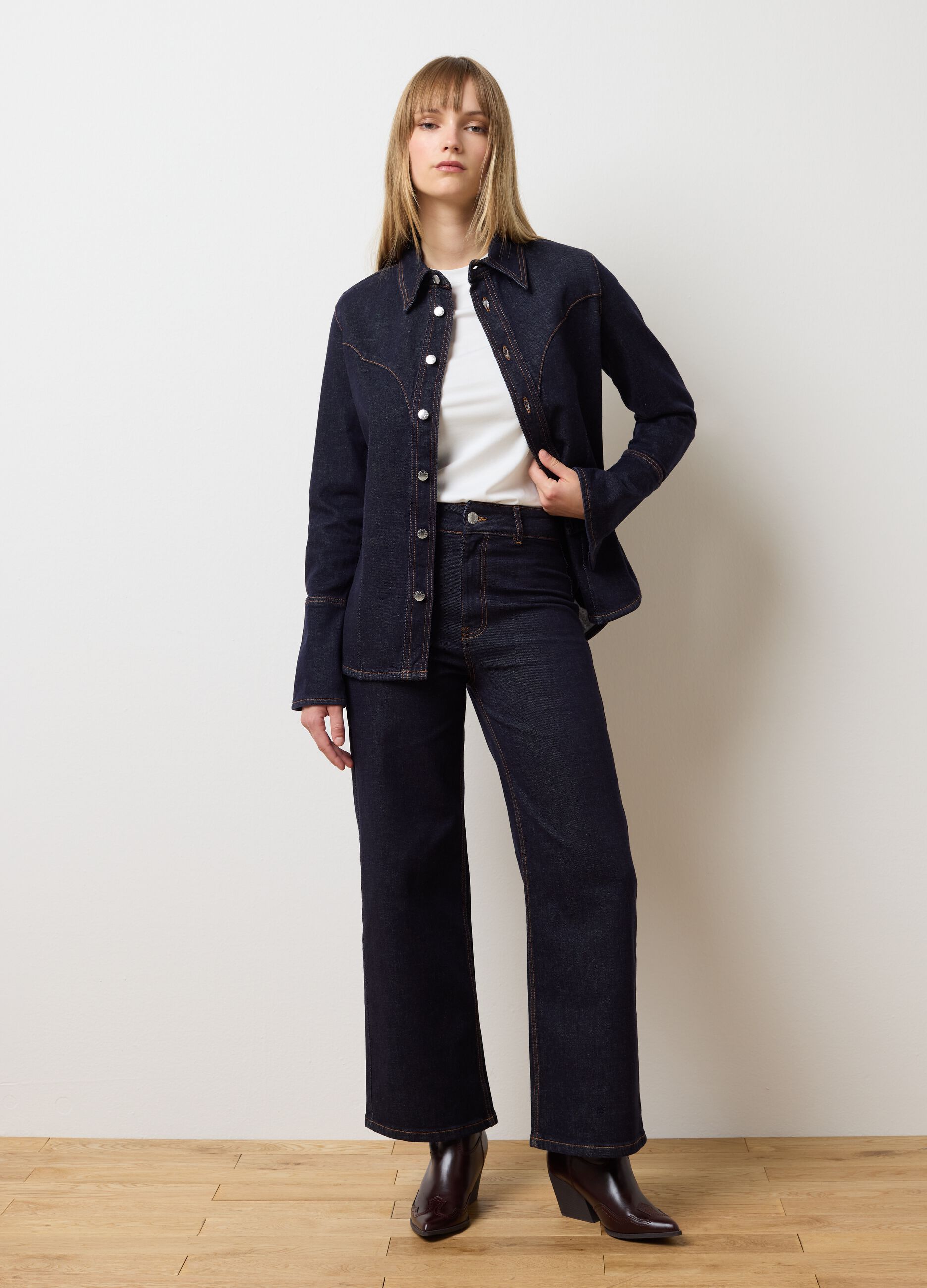 Wide Leg Blue Denim Jeans