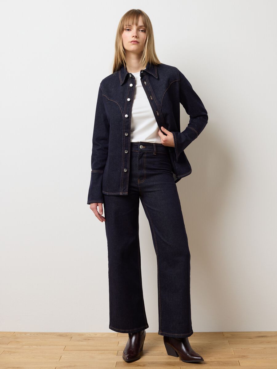 Wide Leg Blue Denim Jeans_0