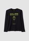 T-shirt nera in puro cotone organico con girocollo e stampa teschio per ragazzo_0