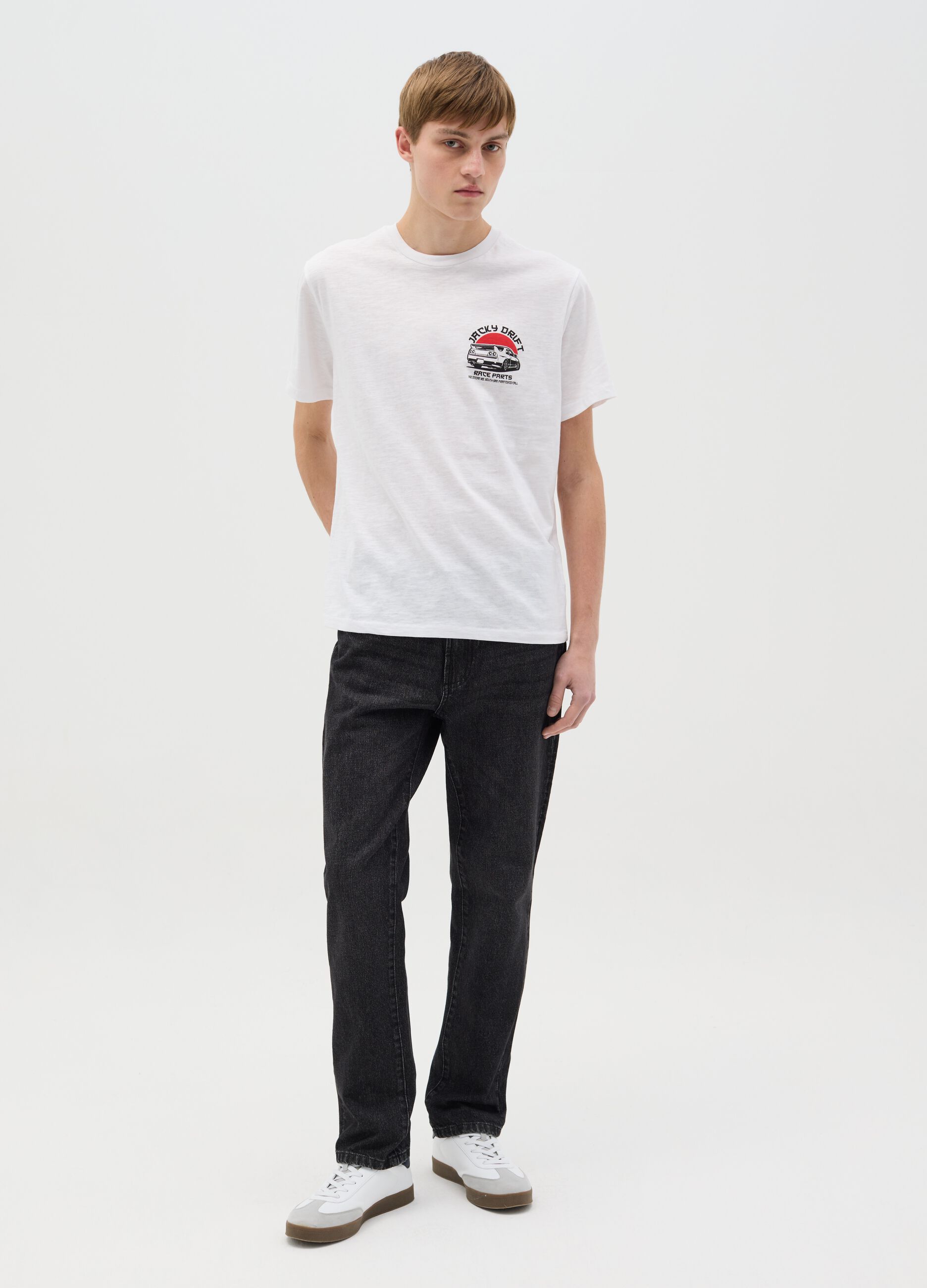 Cotton T-shirt with "Jacky Drift" racing car print