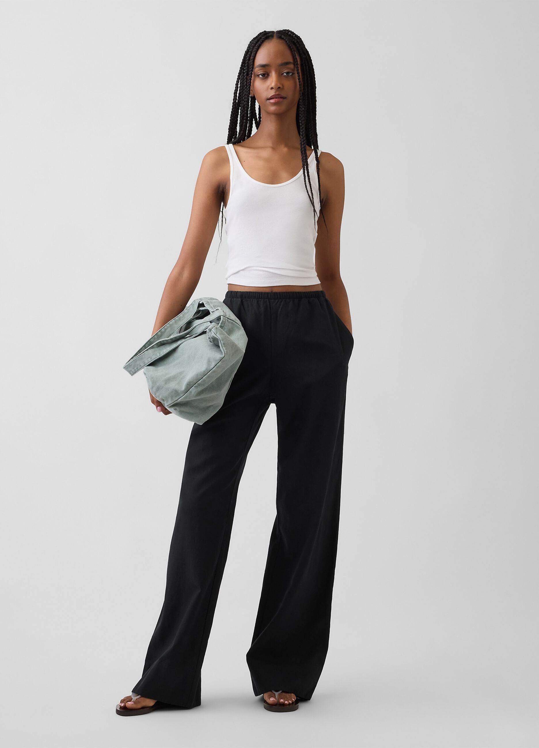 Wide-leg linen-blend trousers
