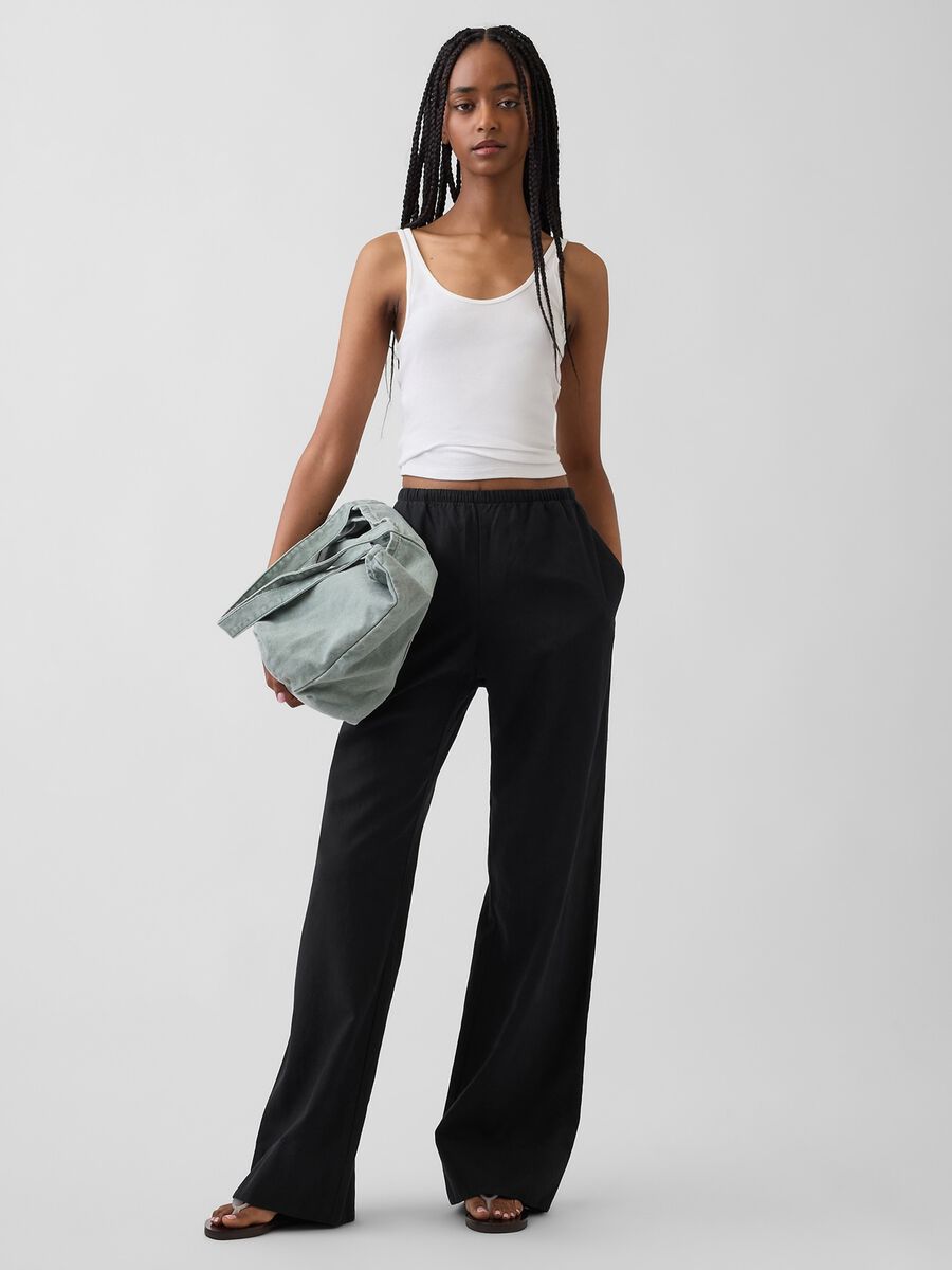 Wide-leg linen-blend trousers_0