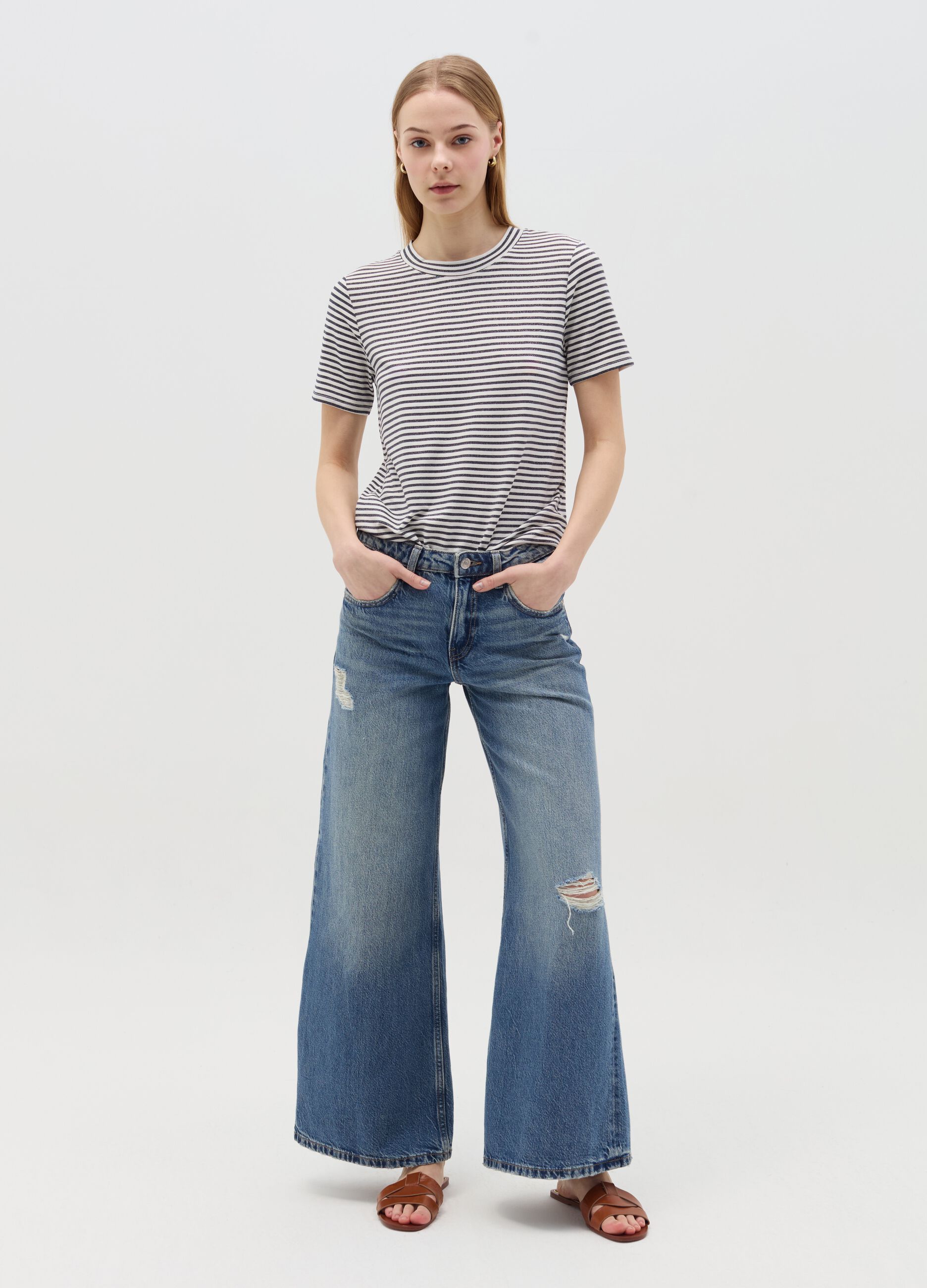 T-shirt a righe orizzontali con lurex