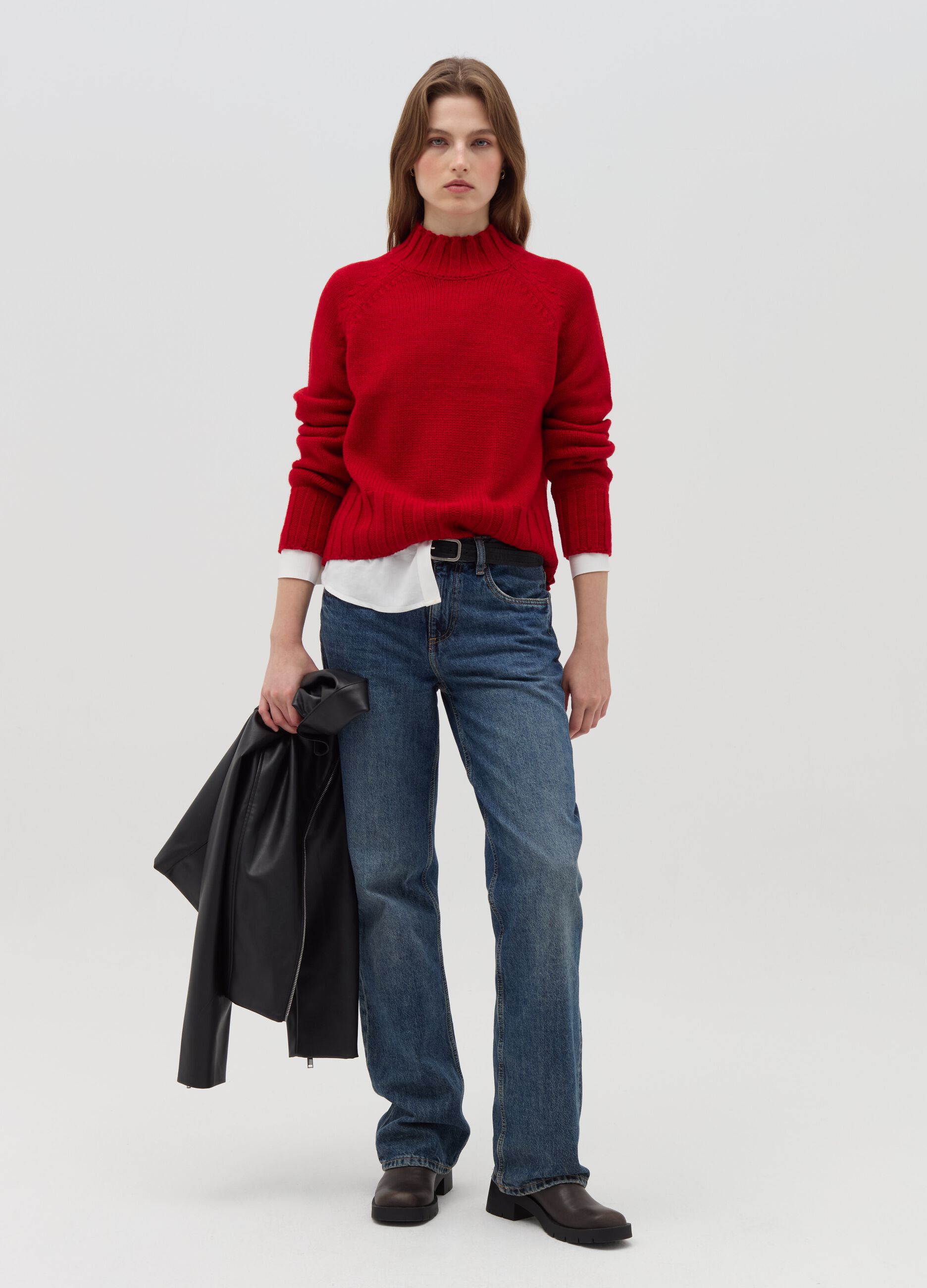 Maglia tricot mock neck Rosso fragola da Donna OVS