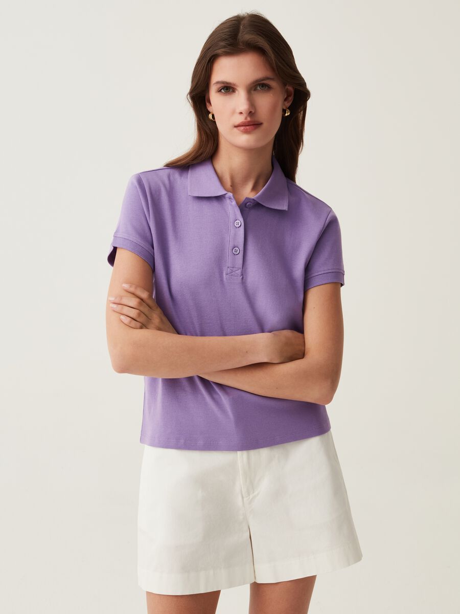 Solid colour cotton polo shirt_0
