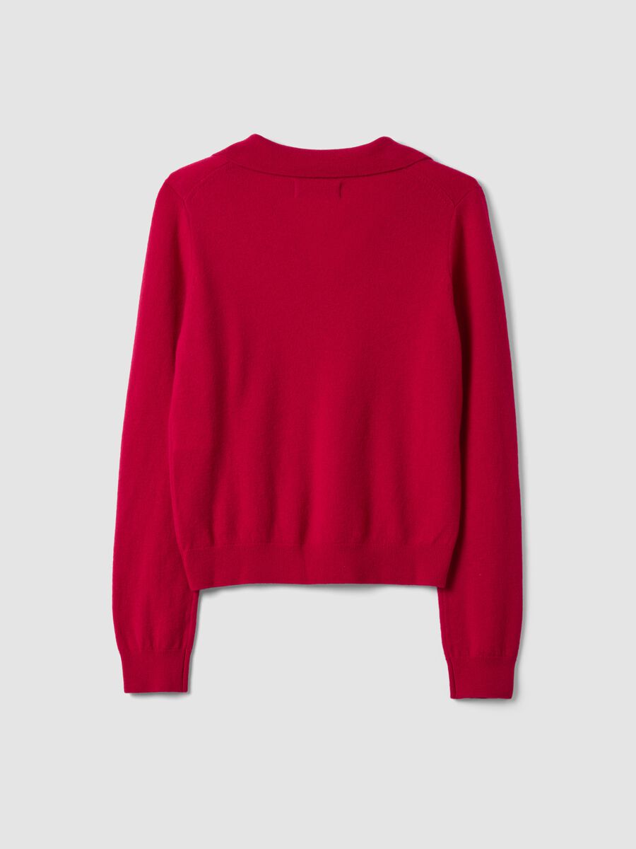 Maglia rossa in pura lana con colletto polo_2