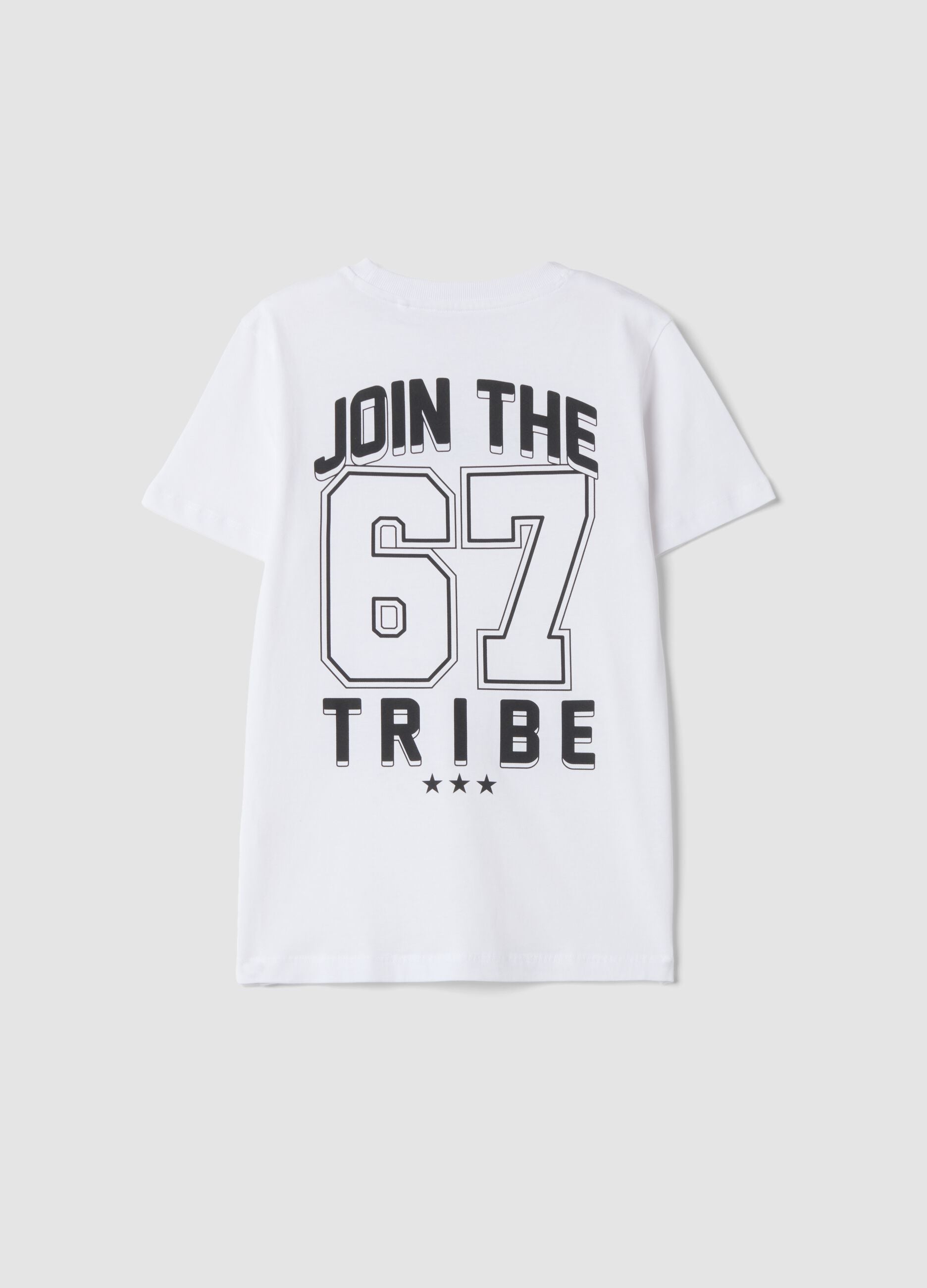 White pure cotton T-shirt with Six Seven prints, regular fit