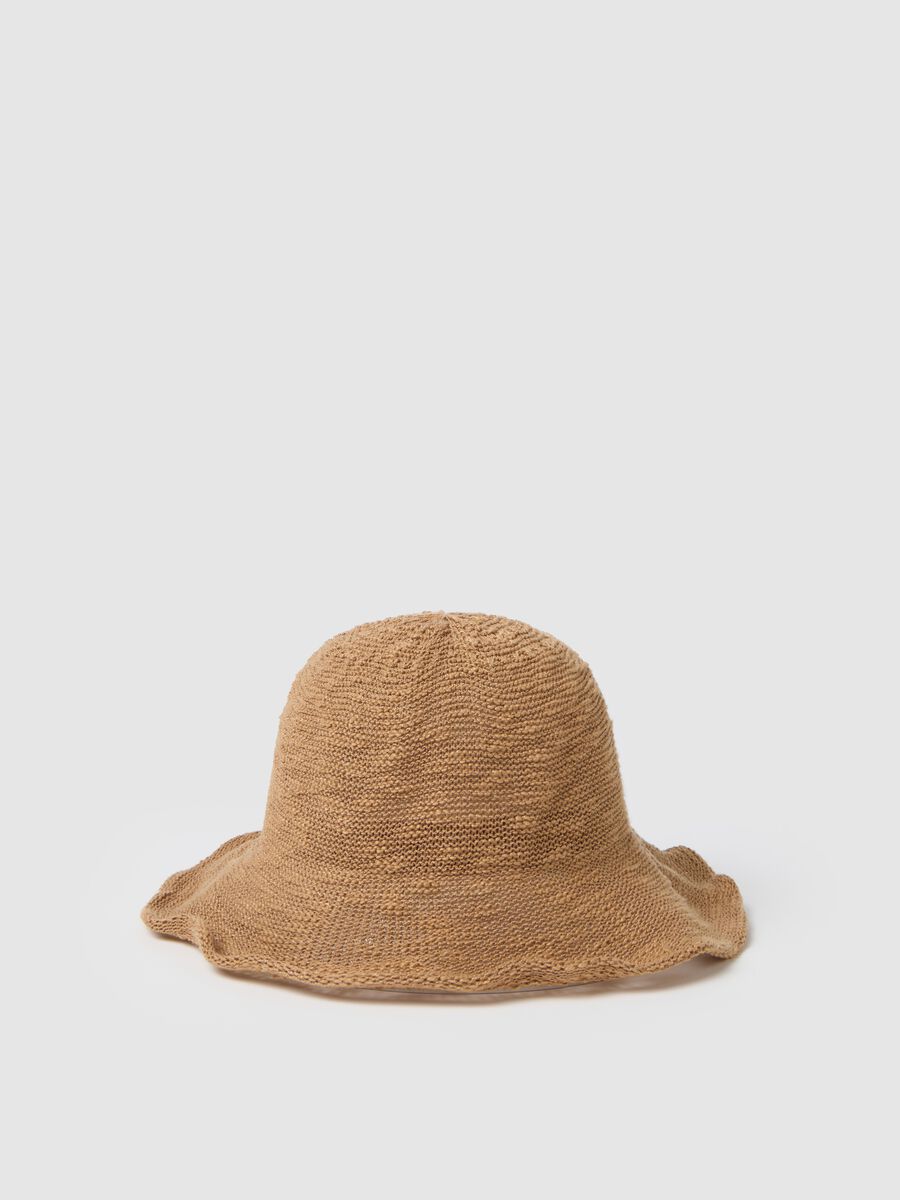 Brown cloche hat with knitted design_0