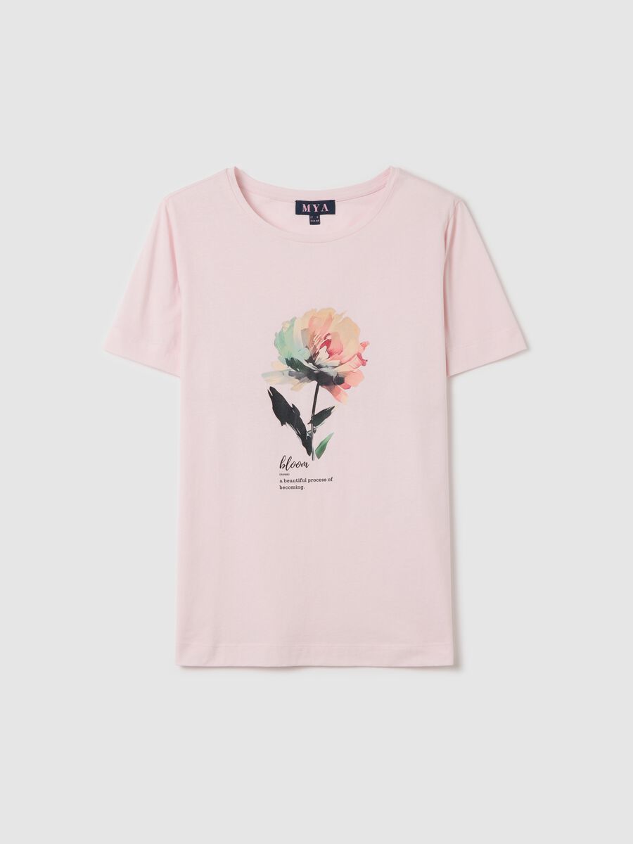 Curvy pink short-sleeved T-shirt in cotton_0